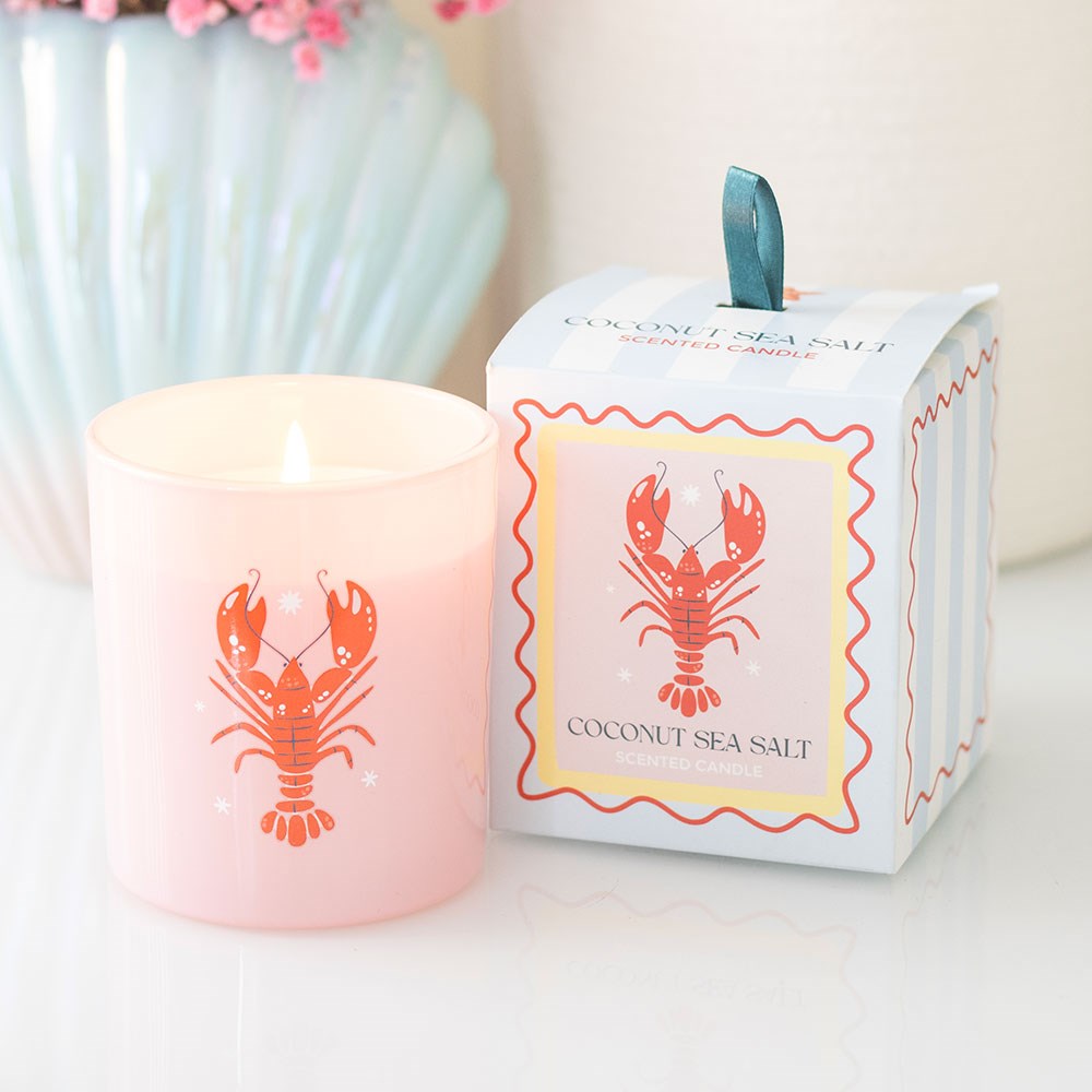 Coconut & Sea Salt Candle with Pastel Lobster Print3