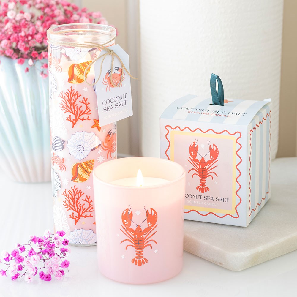 Coconut & Sea Salt Candle with Pastel Lobster Print4