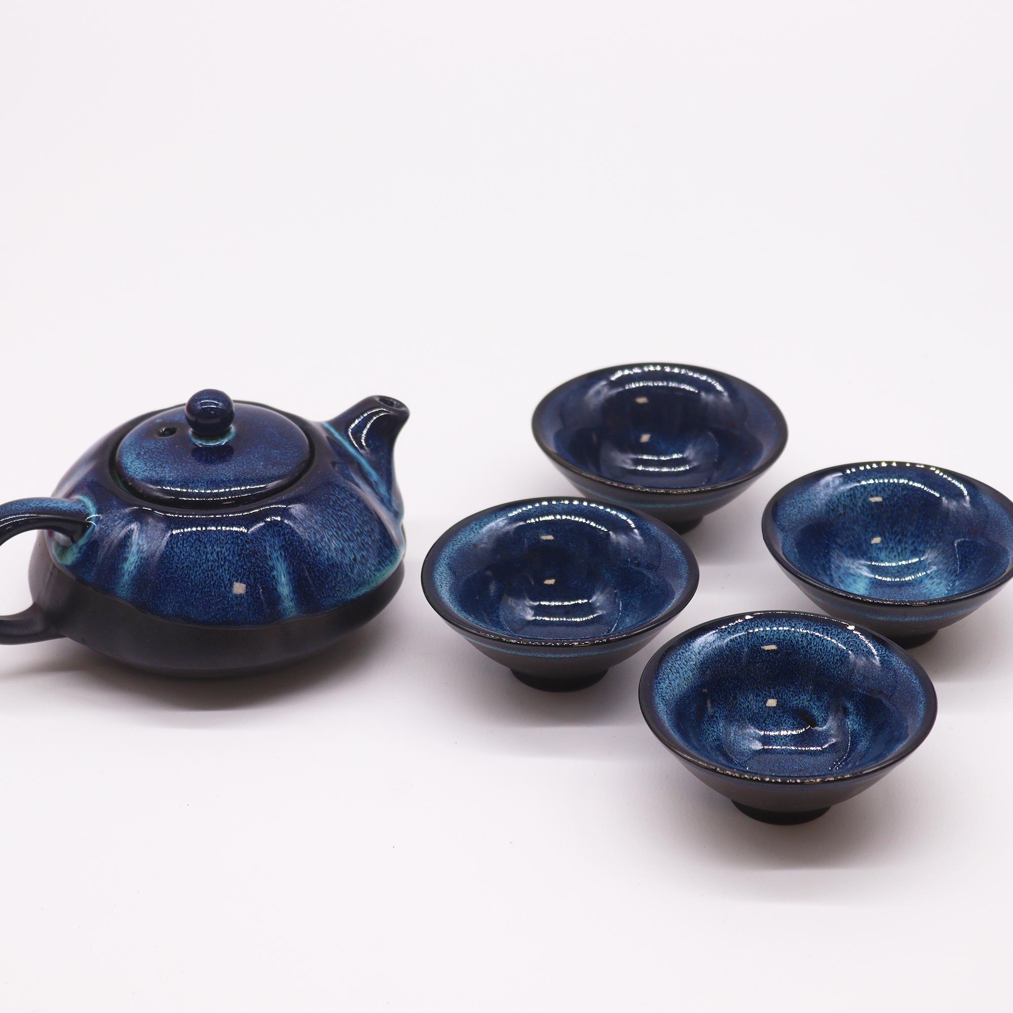 Herbal Blues Ceramic Teapot Set – Pot & 4 Tasting Cups1