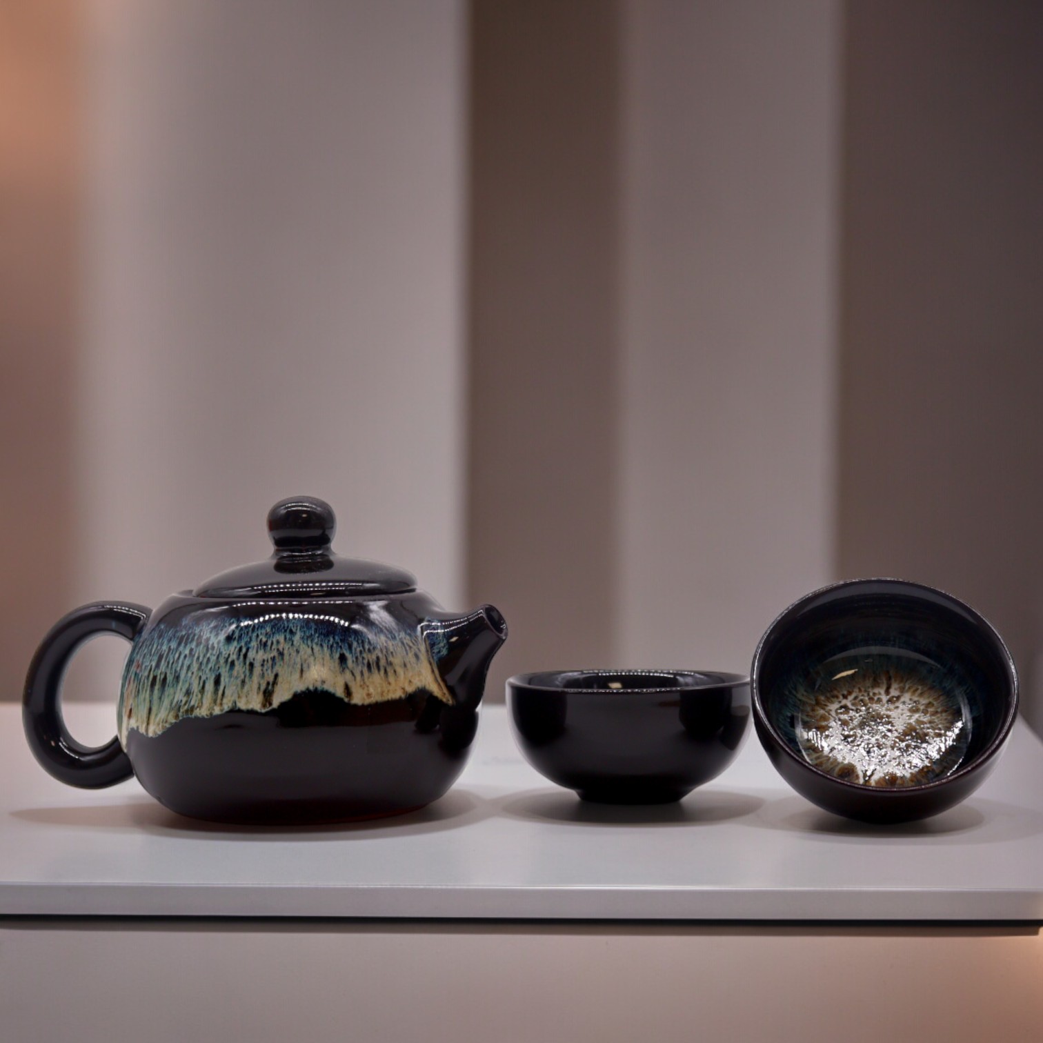 Herbal Black Glaze Teapot Set – Pot & 2 Tasting Cups