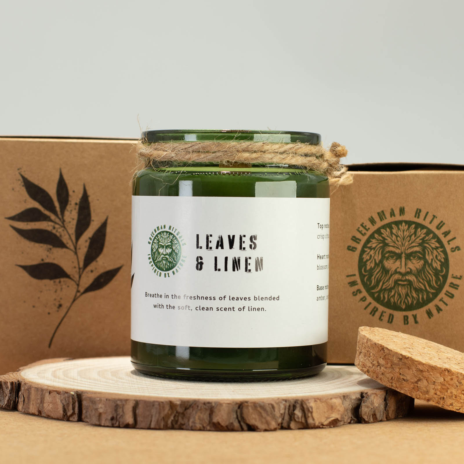 Greenman Rituals Leaves & Linen Woodwick Soy Candle4
