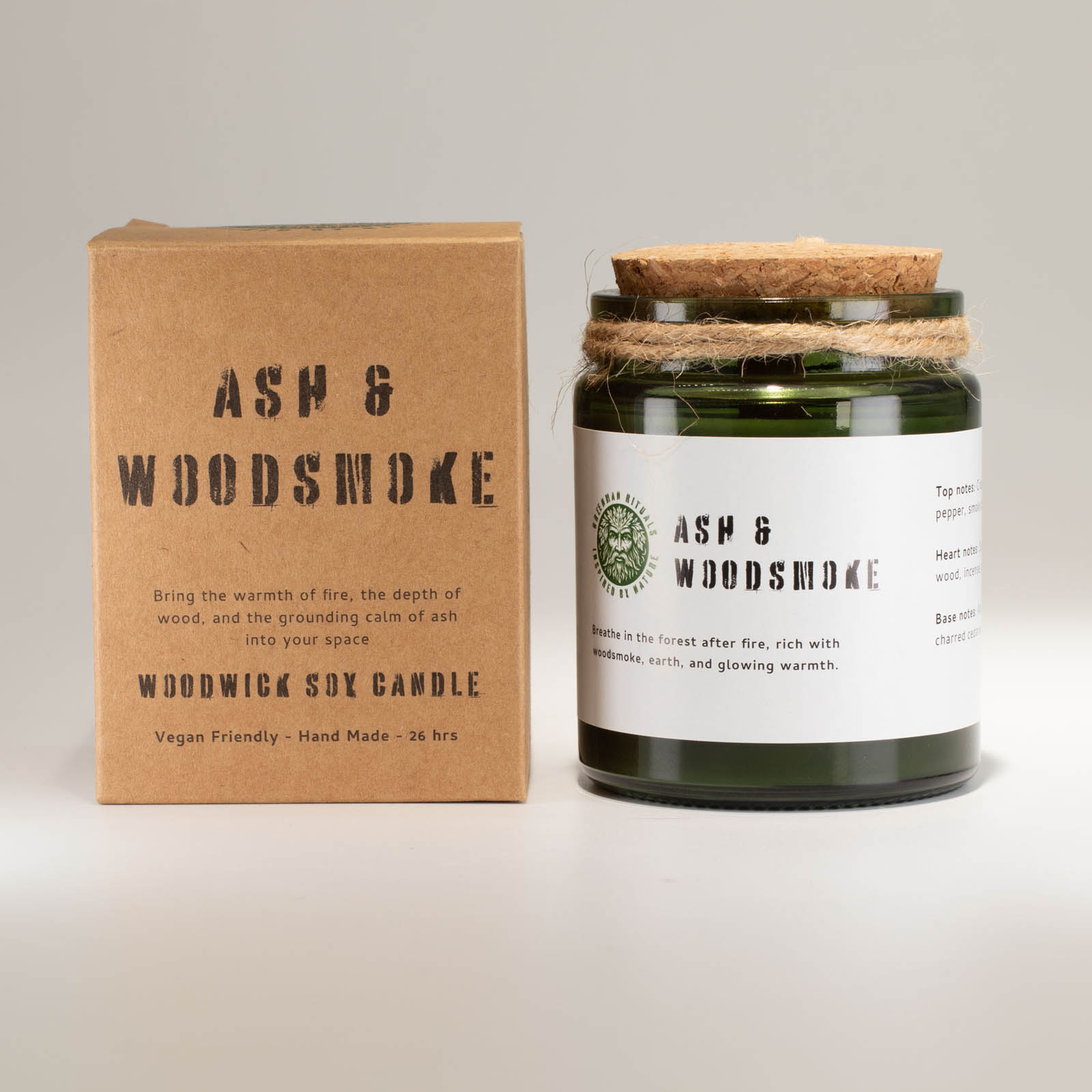 Greenman Rituals Ash & Woodsmoke Woodwick Soy Candle1