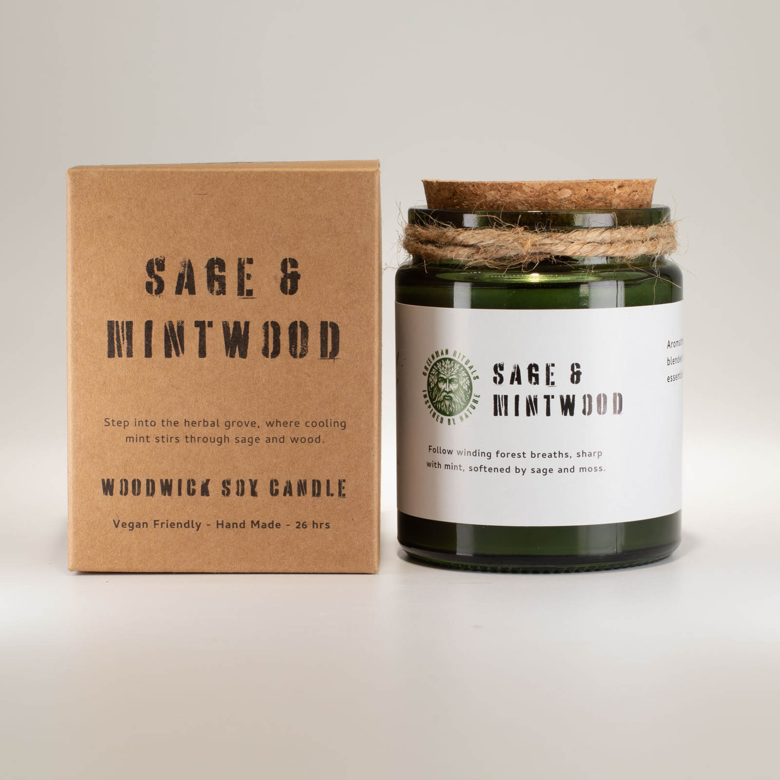 Greenman Rituals Sage & Mintwood Woodwick Soy Candle1
