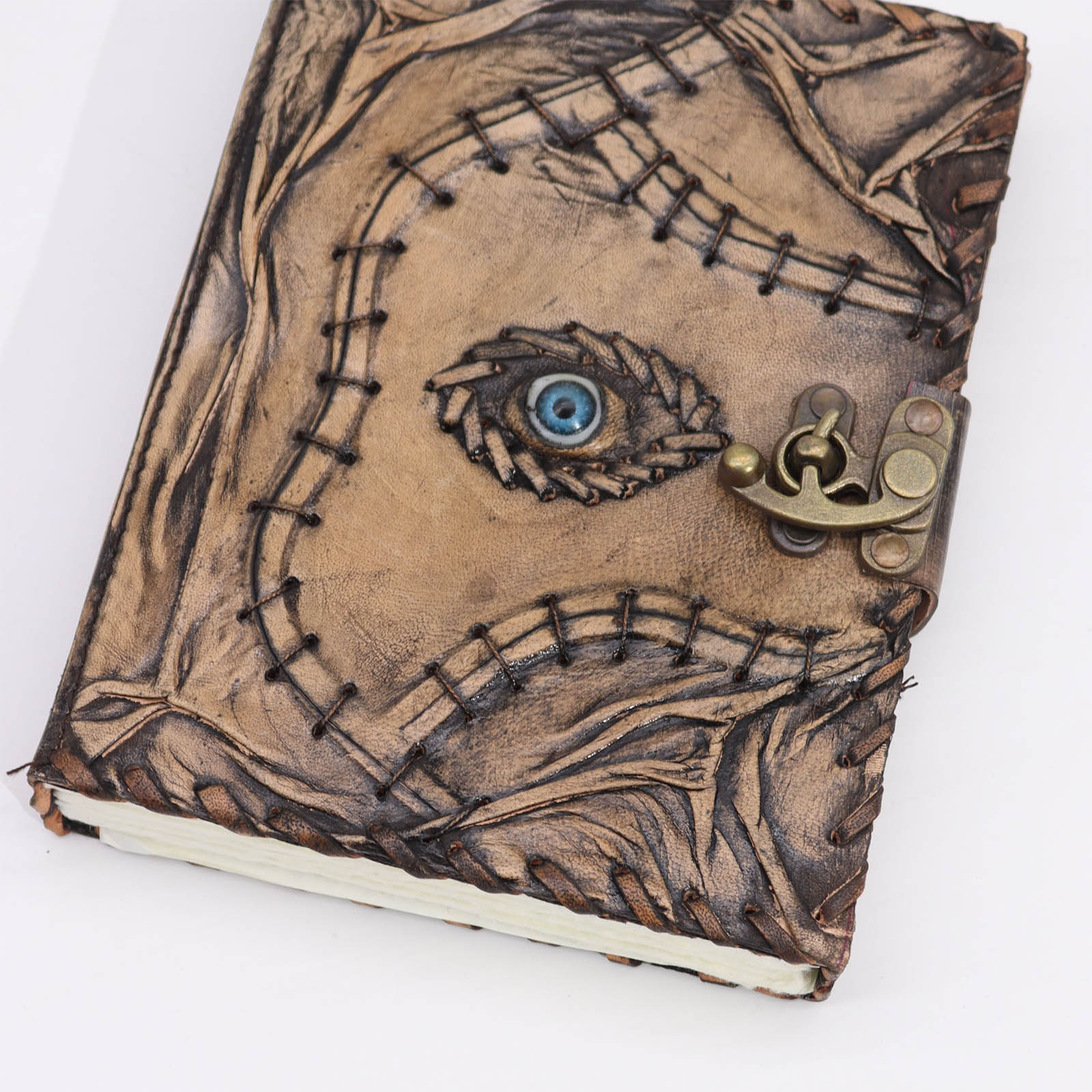 Brown Tan Leather Evil Eye Journal – 20x15cm Deckle Edge Spellbook1