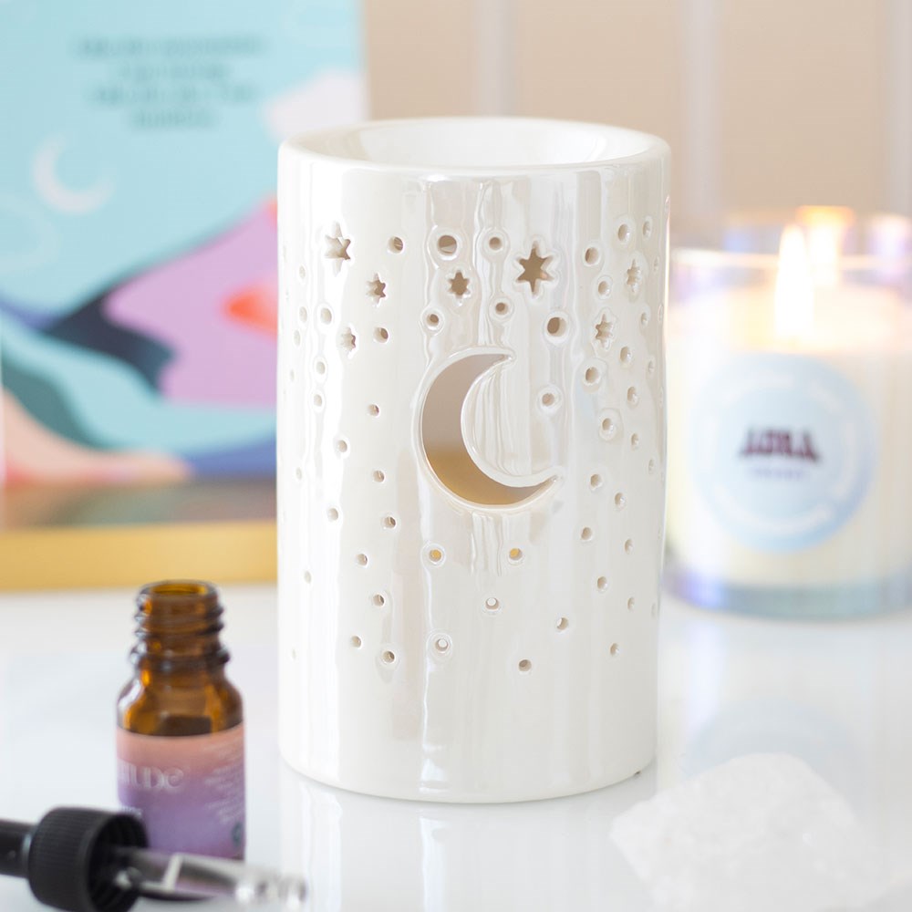 Aura Iridescent White Moon Ceramic Oil Burner & Wax Warmer