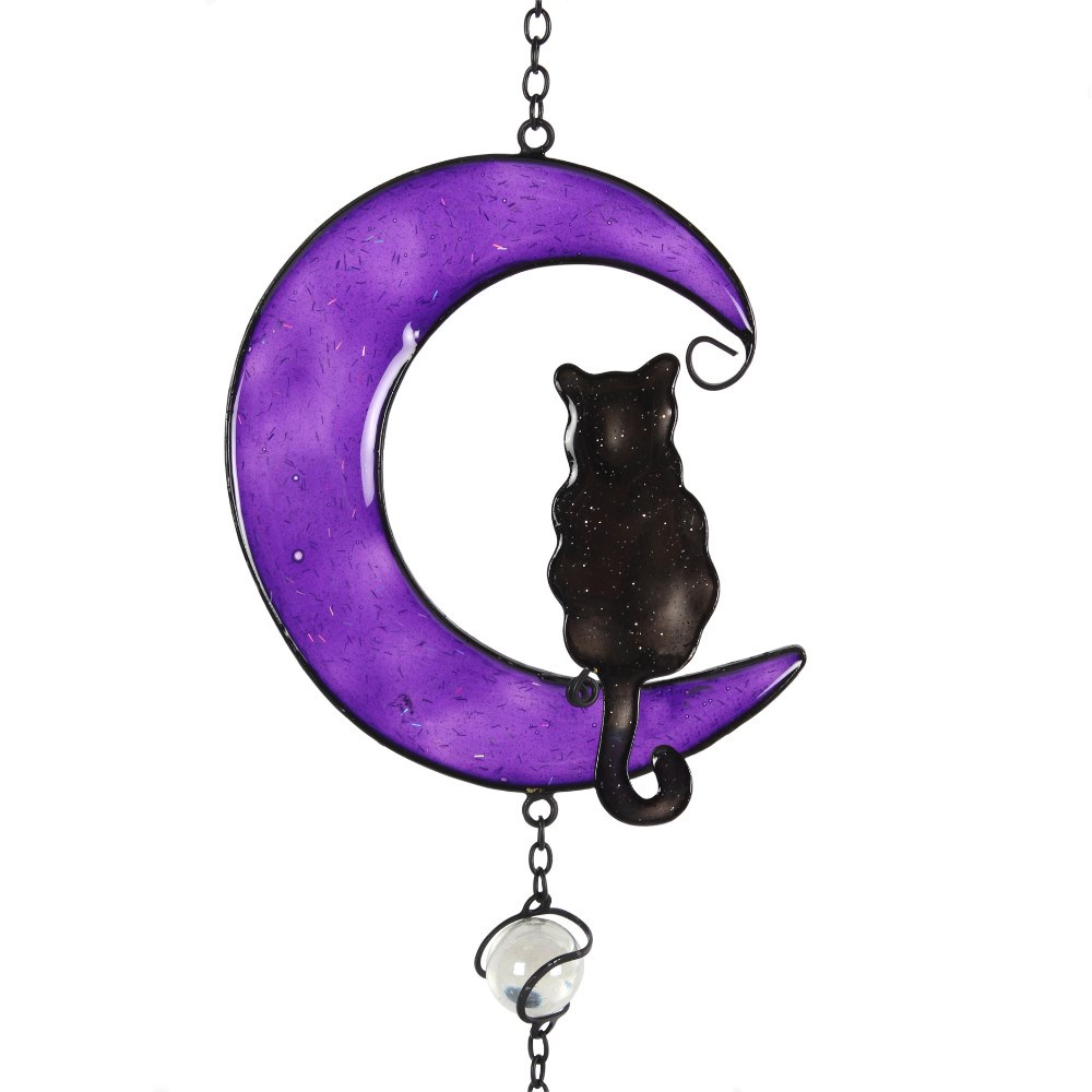 Handcrafted Black Cat & Purple Moon Wind Chime