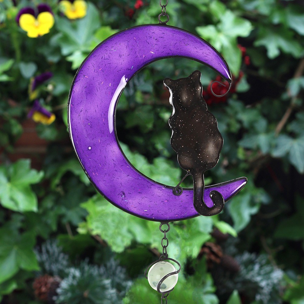 Handcrafted Black Cat & Purple Moon Wind Chime2