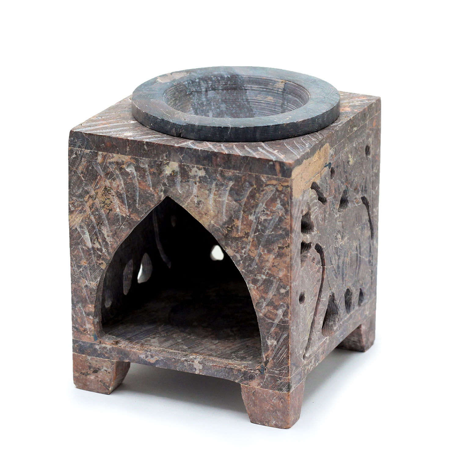 Hand-Carved Square Soapstone Elephant Oil Burner & Wax Warmer1