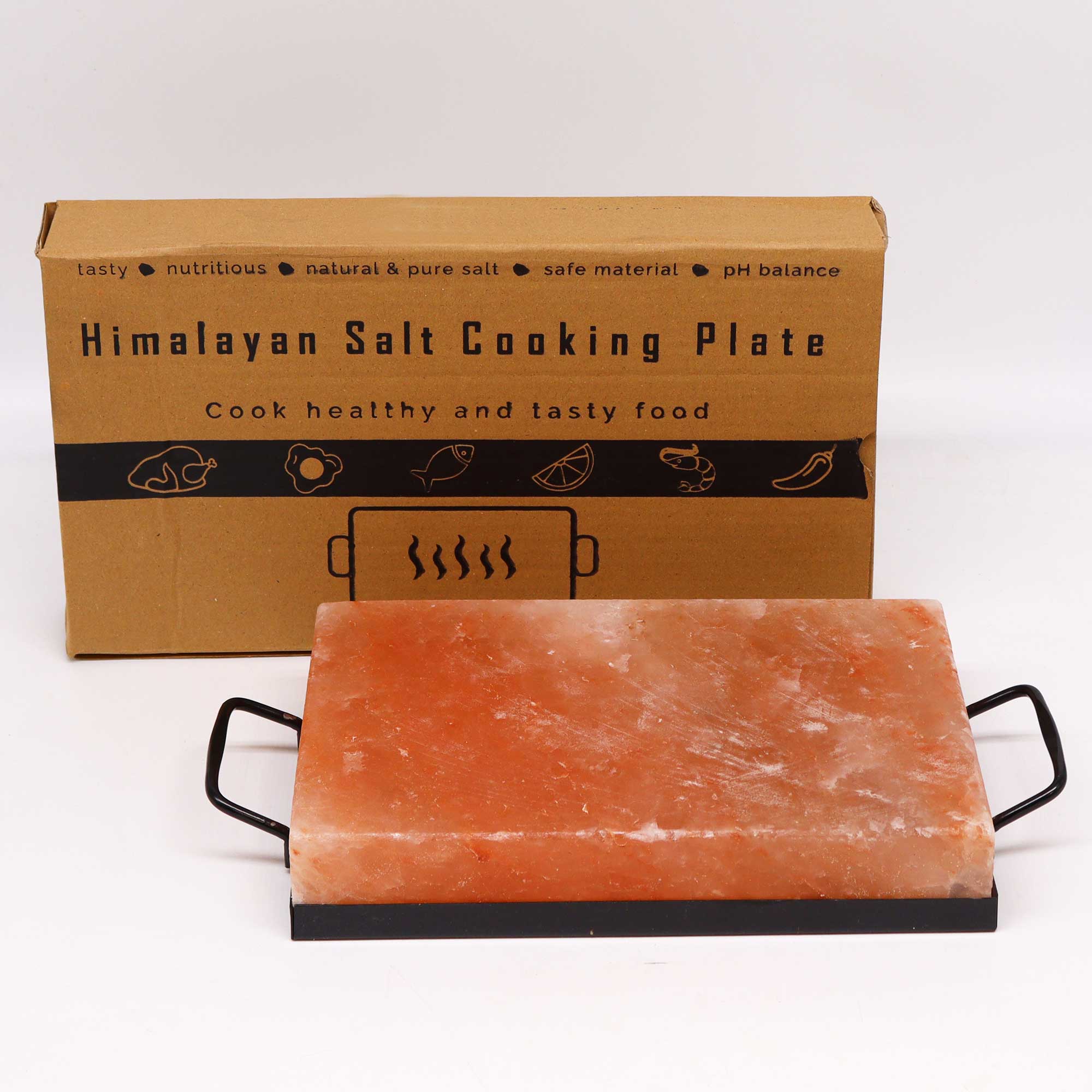 Himalayan Salt BBQ Cooking Plate with Metal Tray - 30x20x5cm