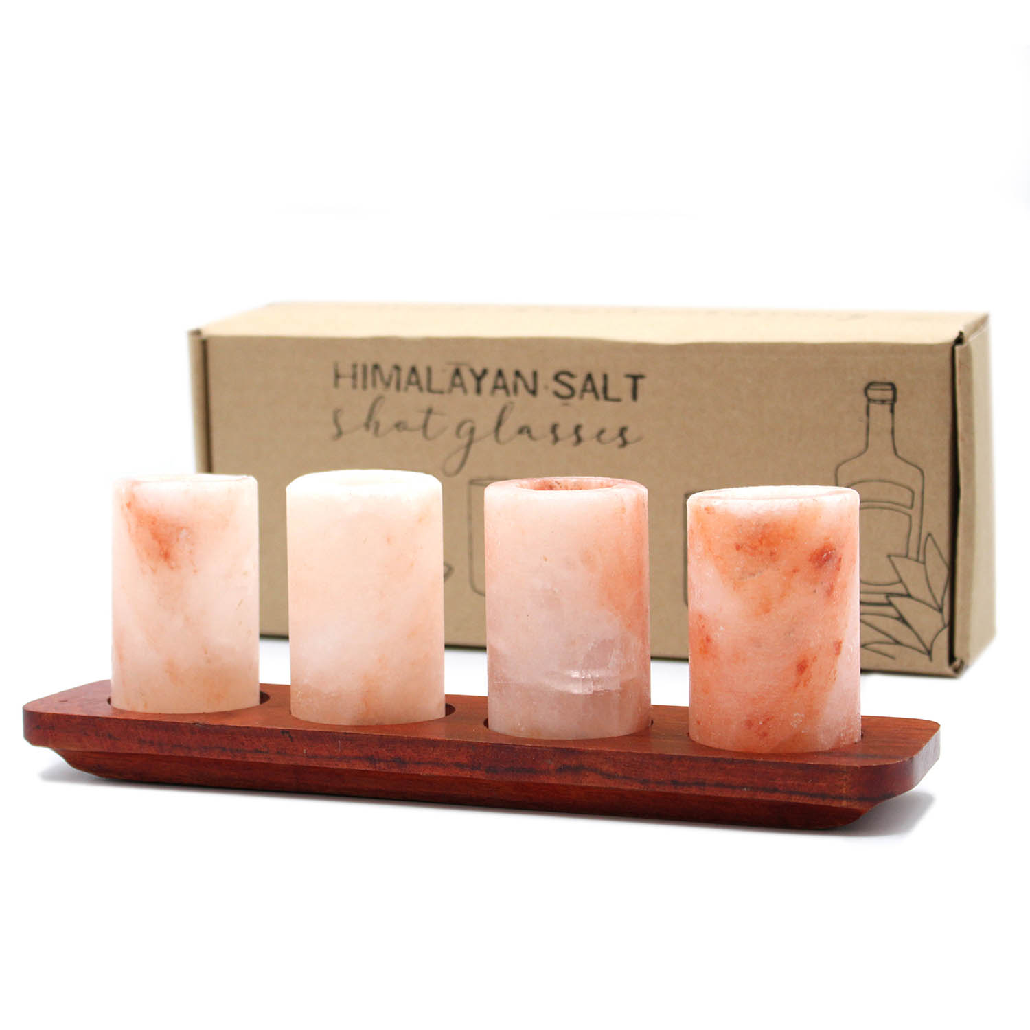 Set of 4 Himalayan Salt Shot Glasses with Acacia Wood Serving Board