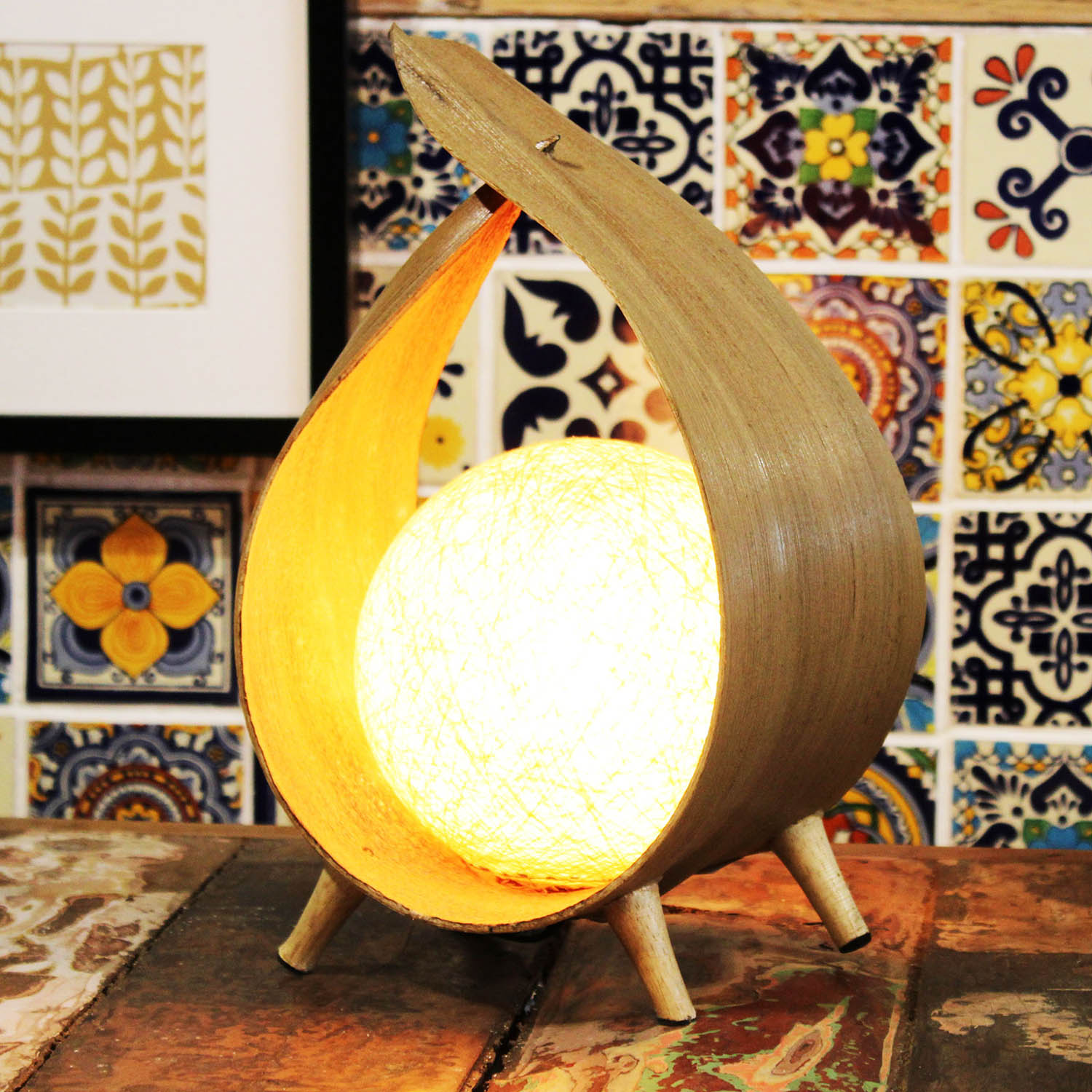 Handcrafted Natural Coconut Leaf Lamp - Wrapover Design1