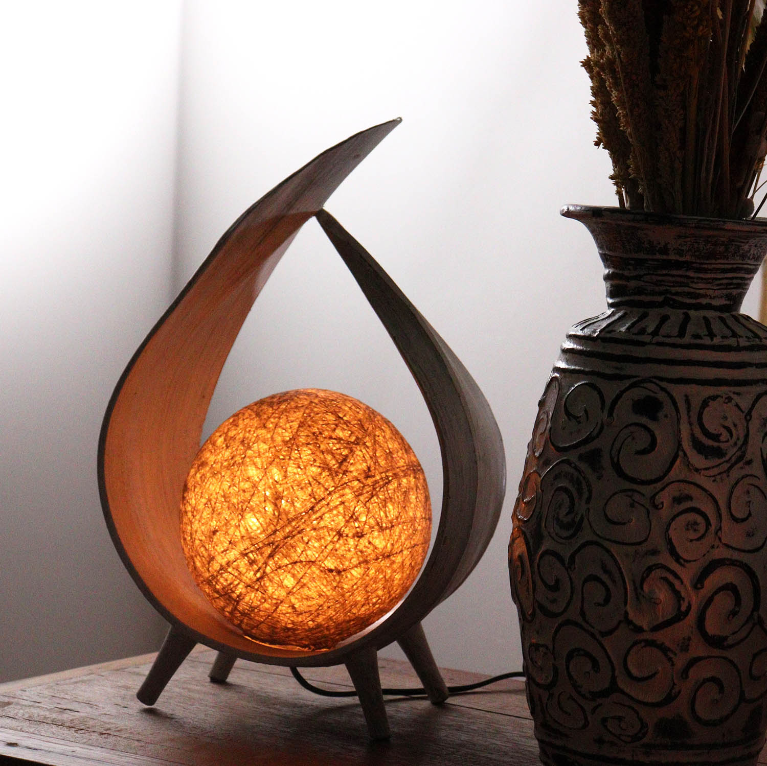Handcrafted Natural Coconut Leaf Lamp - Wrapover Design3