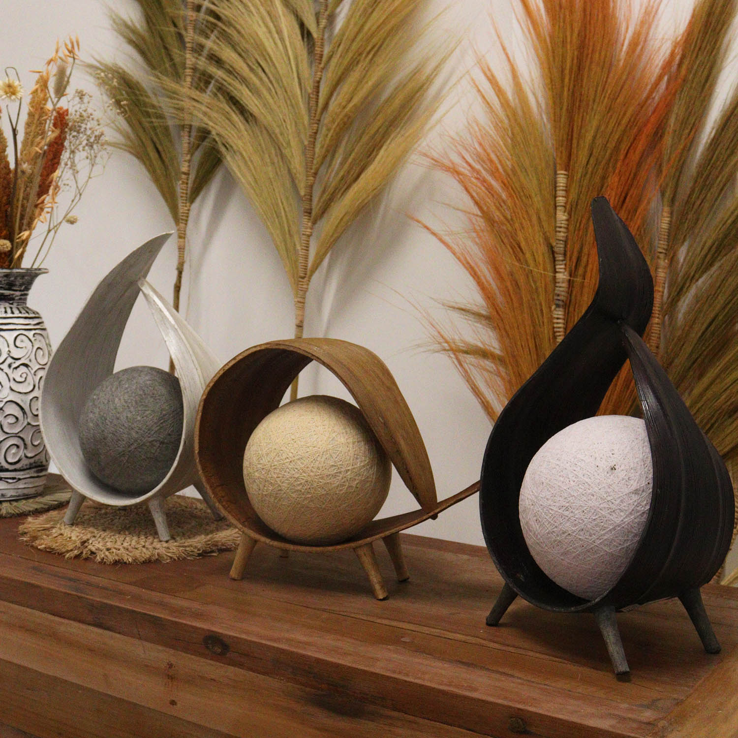 Handcrafted Natural Coconut Leaf Lamp - Wrapover Design6