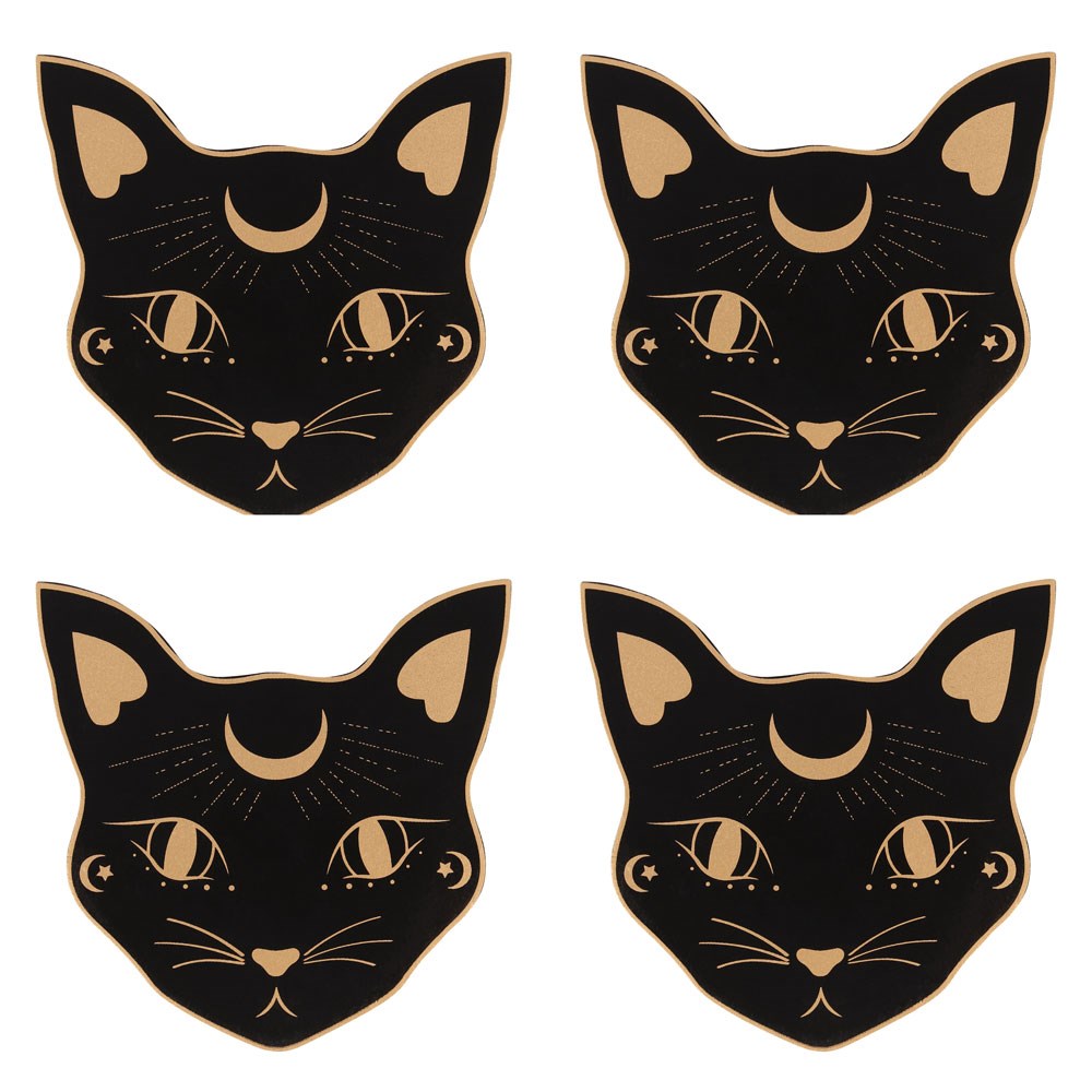 Mystical Black Cat Face Coaster Set (4 Pack)1