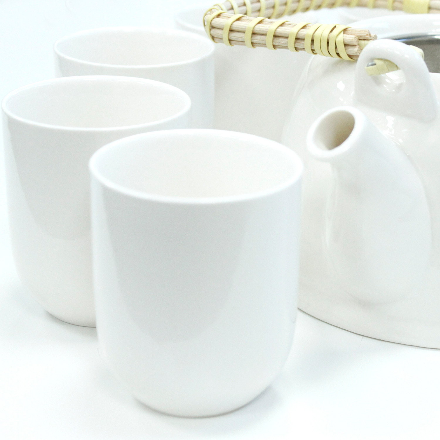 Classic White Ceramic Herbal Teapot Set with 6 Cups1