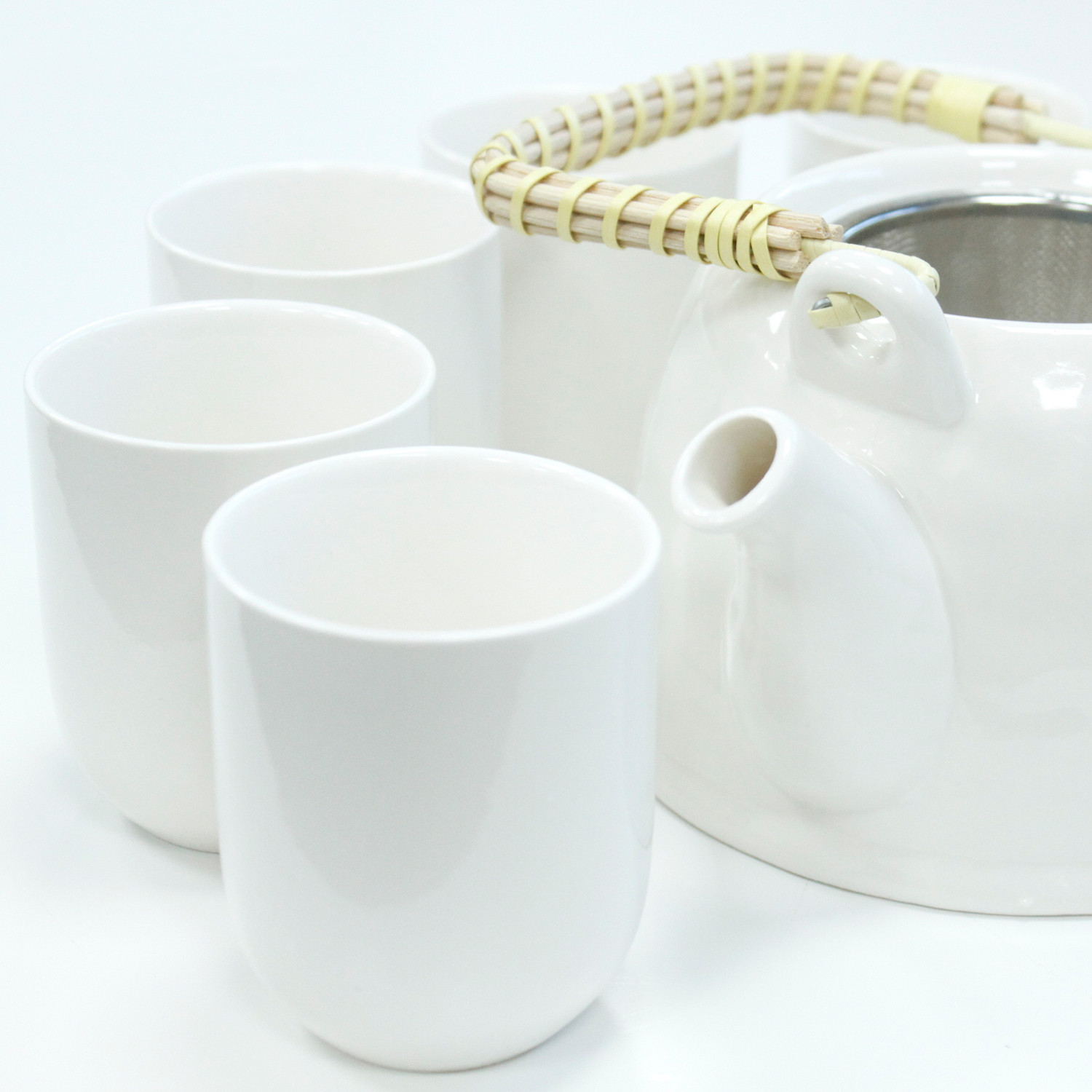 Classic White Ceramic Herbal Teapot Set with 6 Cups4