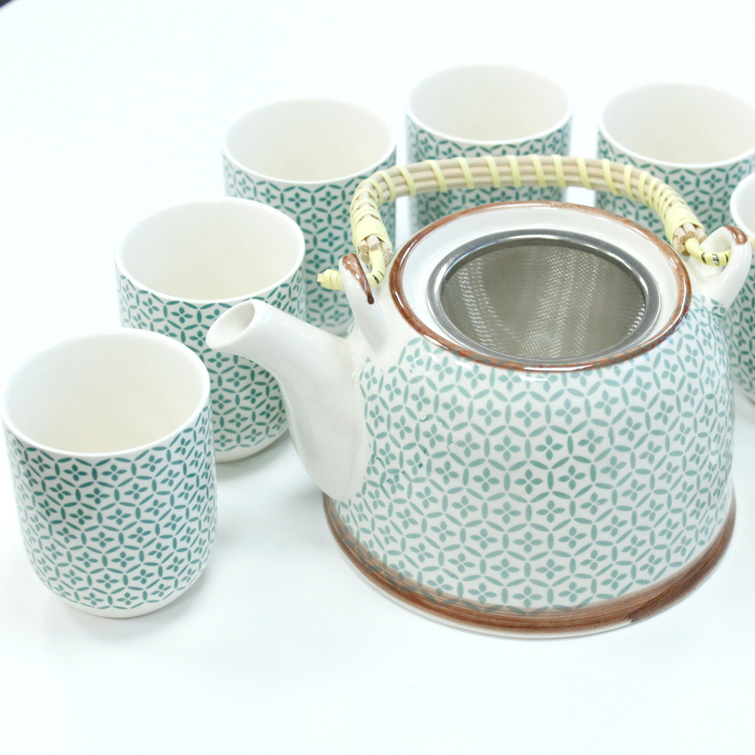 Green Mosaic Ceramic Herbal Teapot Set with 6 Cups