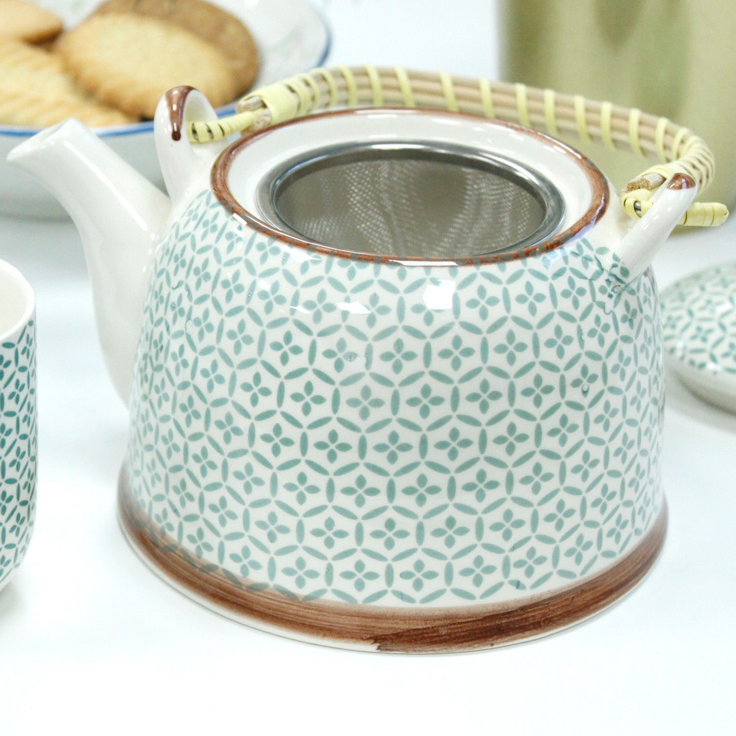 Green Mosaic Ceramic Herbal Teapot Set with 6 Cups2