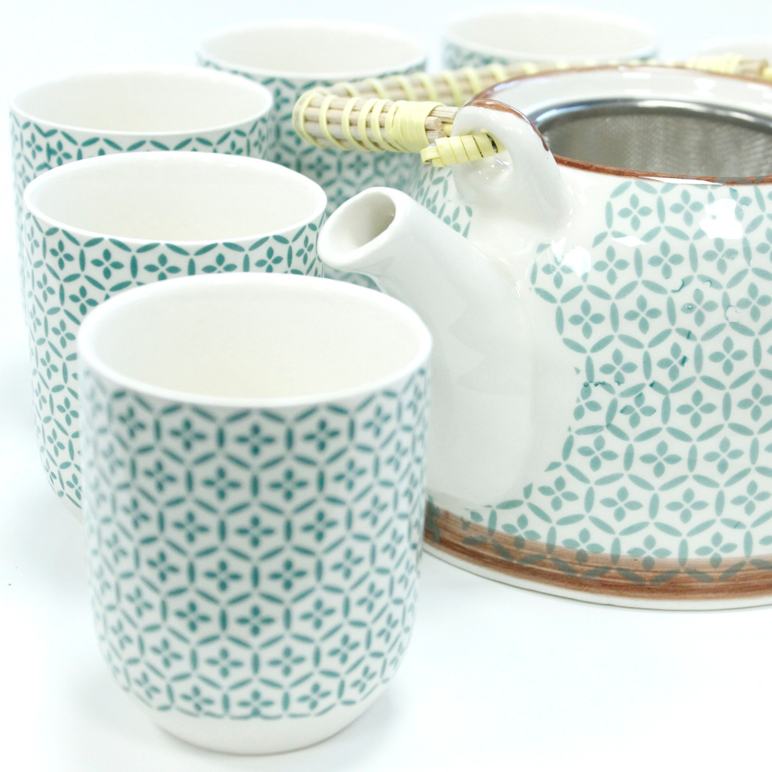 Green Mosaic Ceramic Herbal Teapot Set with 6 Cups3