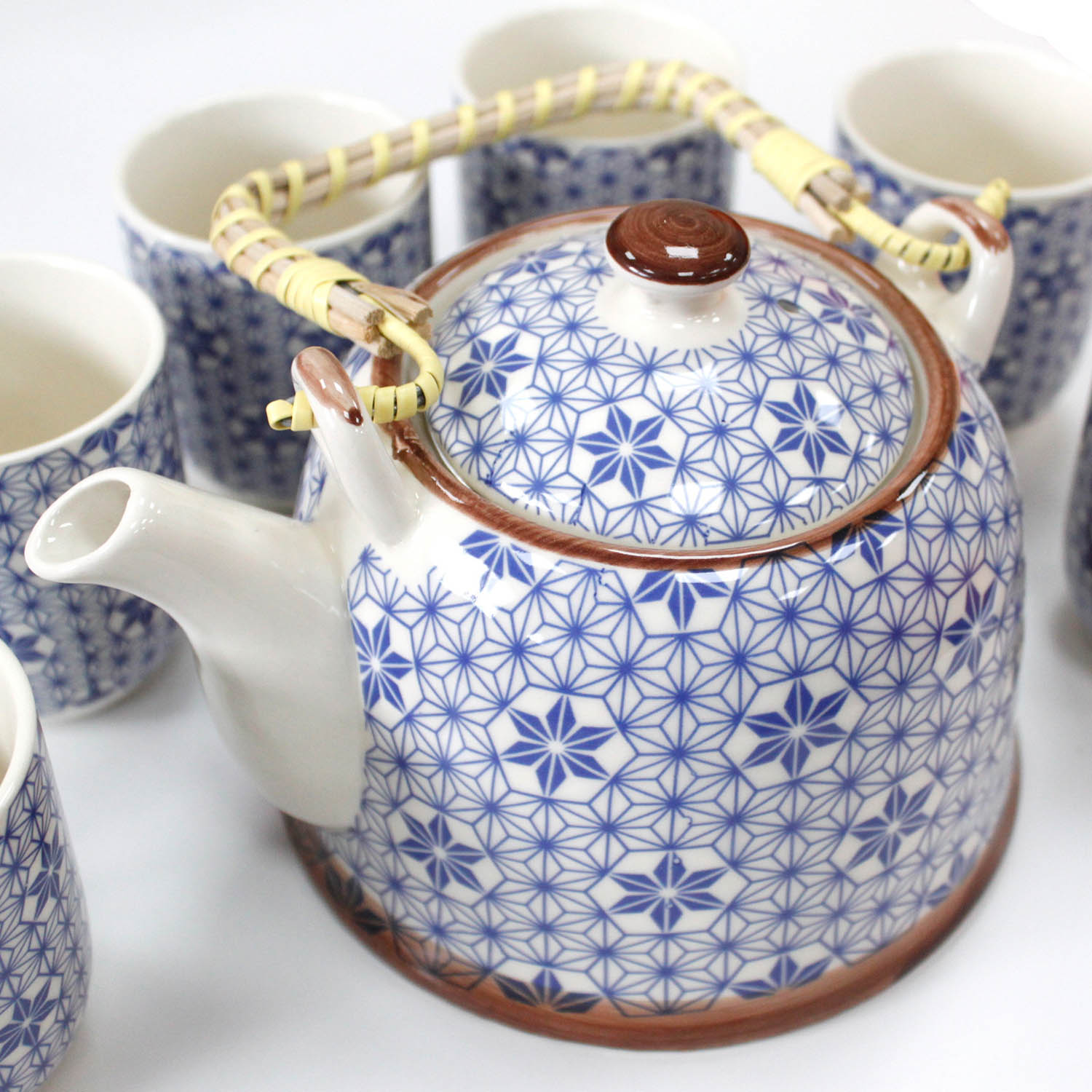 Blue Star Ceramic Herbal Teapot Set with 6 Cups2