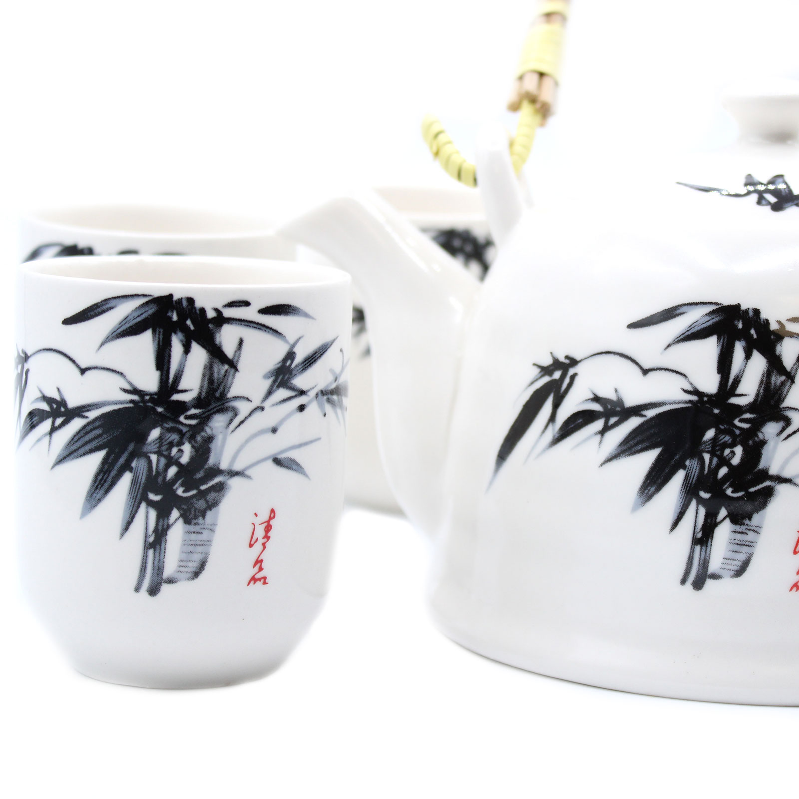 White Stone Oriental Ceramic Herbal Teapot Set with 6 Cups1