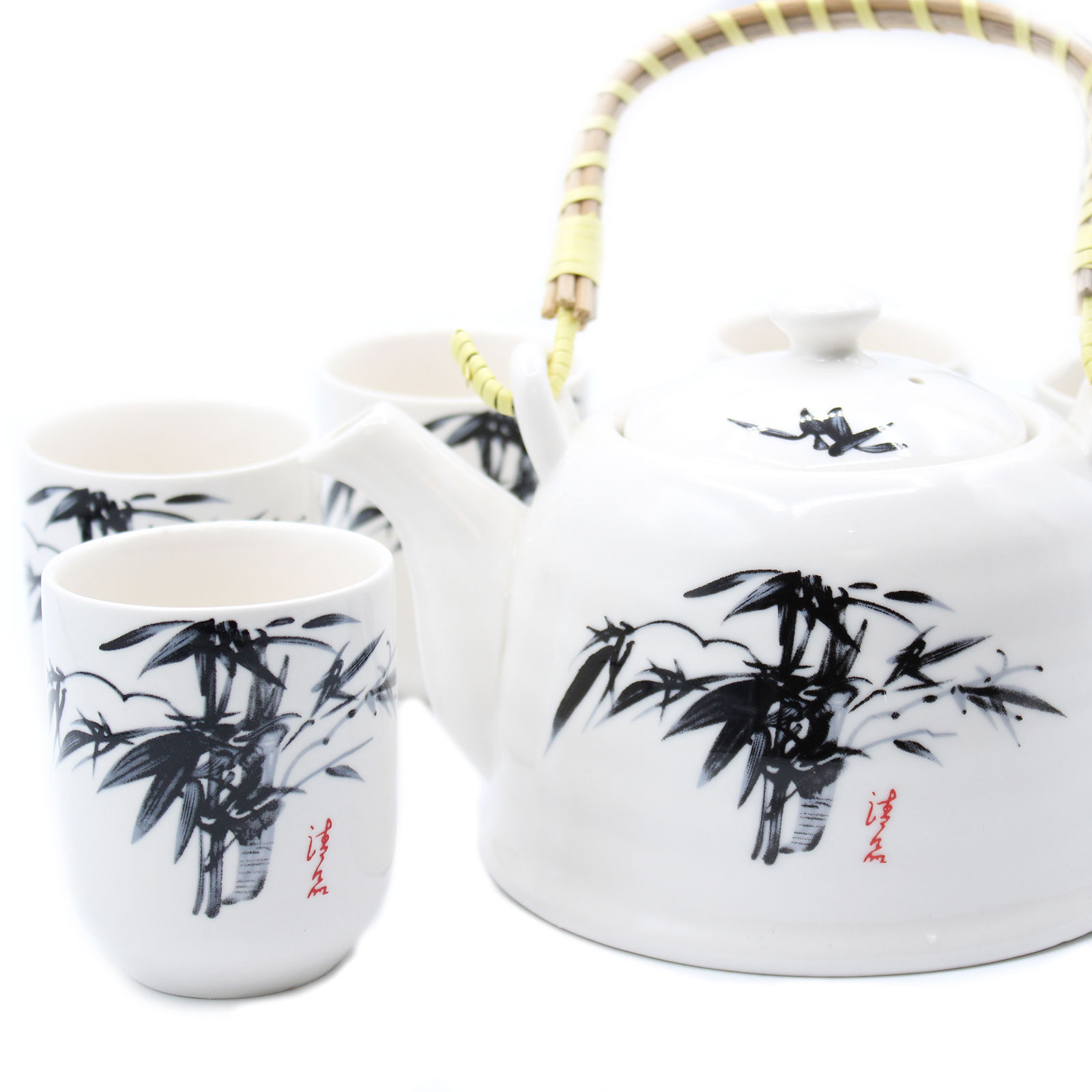 White Stone Oriental Ceramic Herbal Teapot Set with 6 Cups2