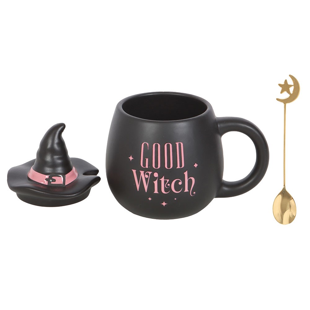 Good Witch Ceramic Lidded Mug with Hat & Gold Moon Spoon1