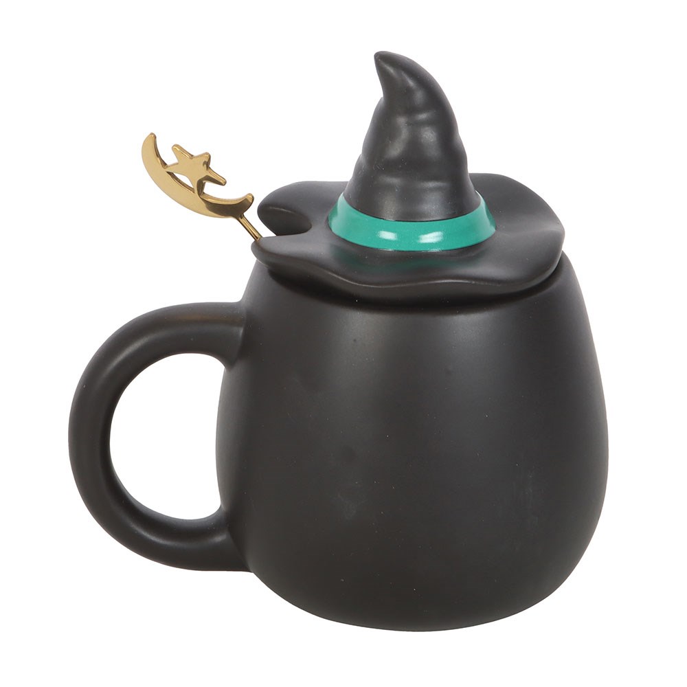 Bad Witch Ceramic Lidded Mug with Hat & Gold Moon Spoon3