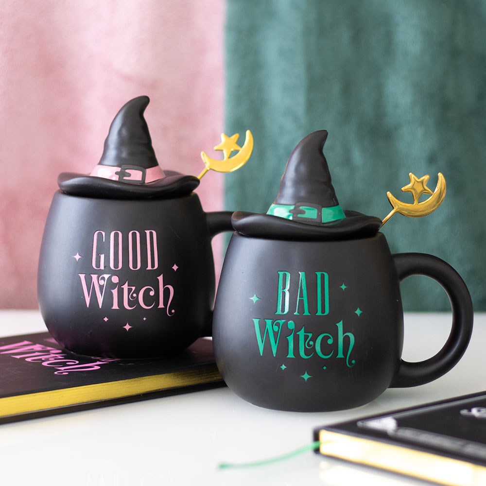 Bad Witch Ceramic Lidded Mug with Hat & Gold Moon Spoon5