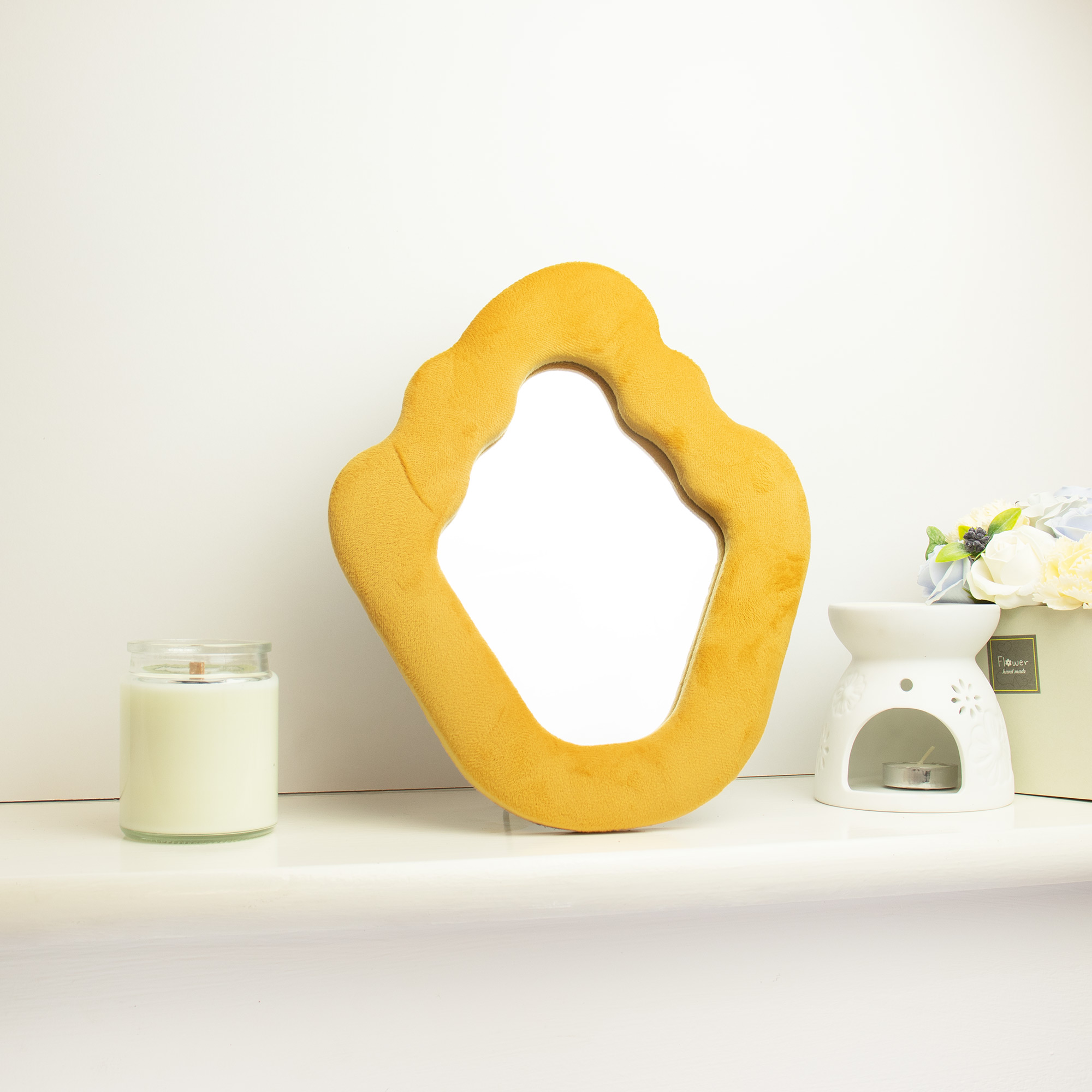 Marigold Velvet Asymmetric Flame Mirror - 23x27.5cm1