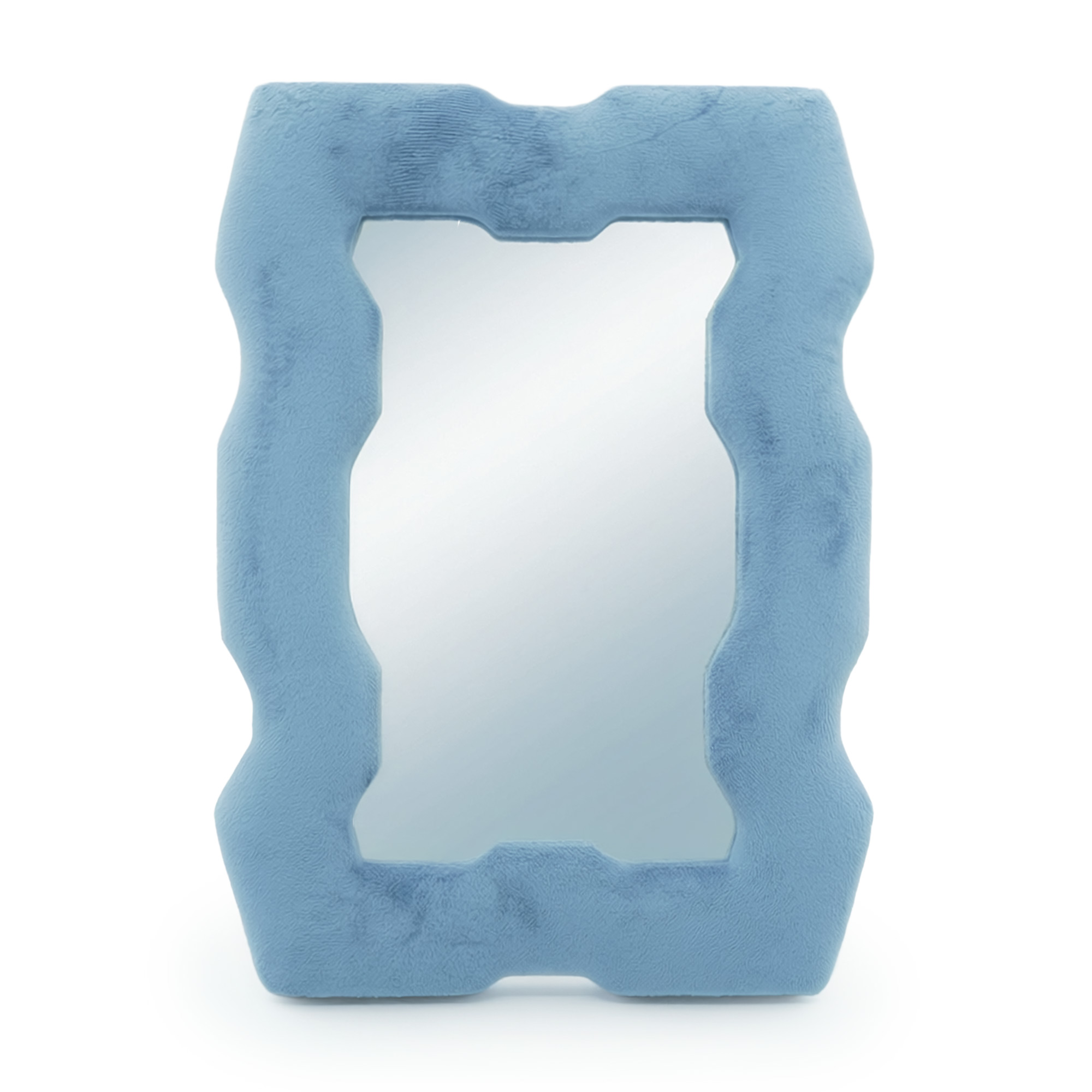 Royal Blue Velvet Chunky Scalloped Mirror - 30.5x22.5cm