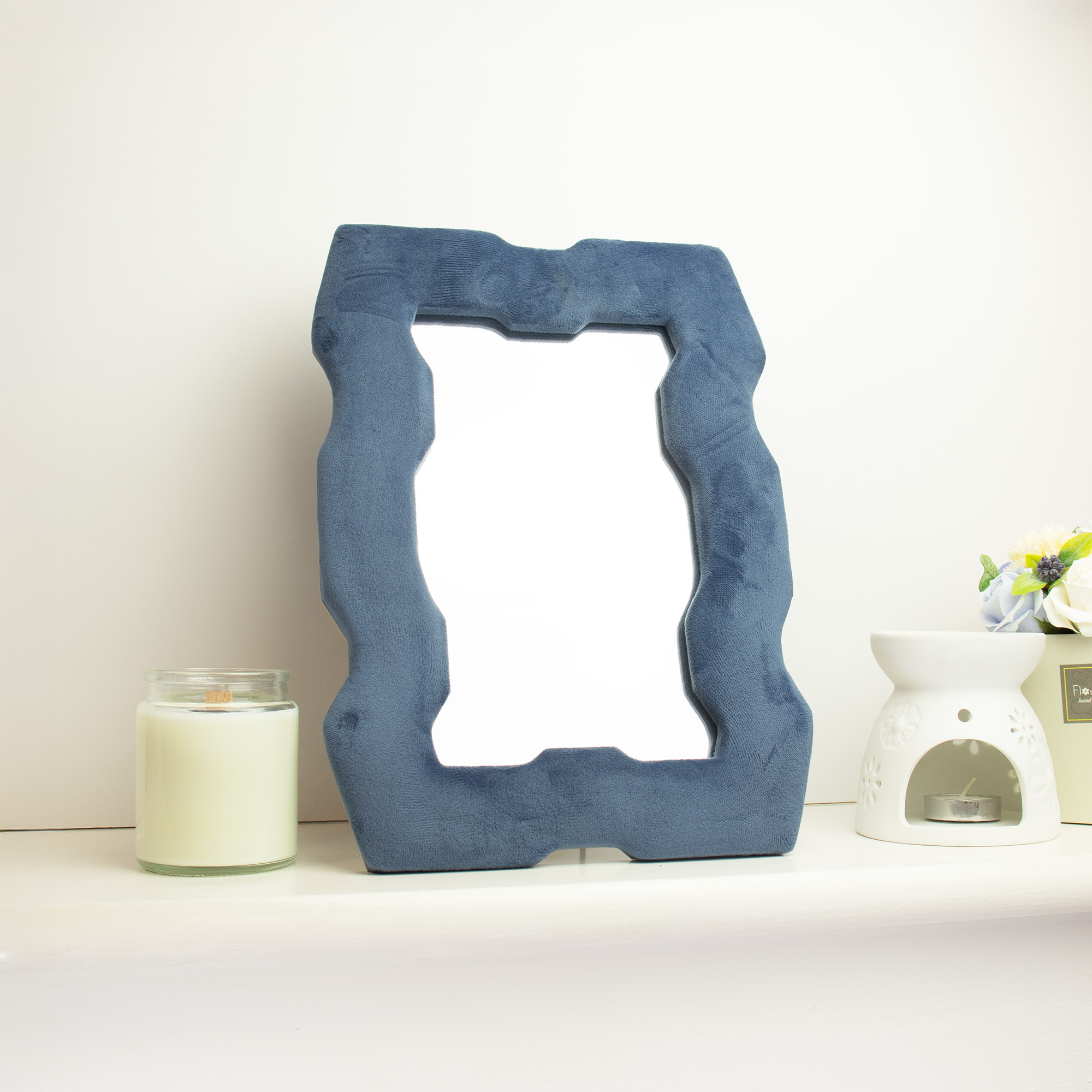 Royal Blue Velvet Chunky Scalloped Mirror - 30.5x22.5cm1