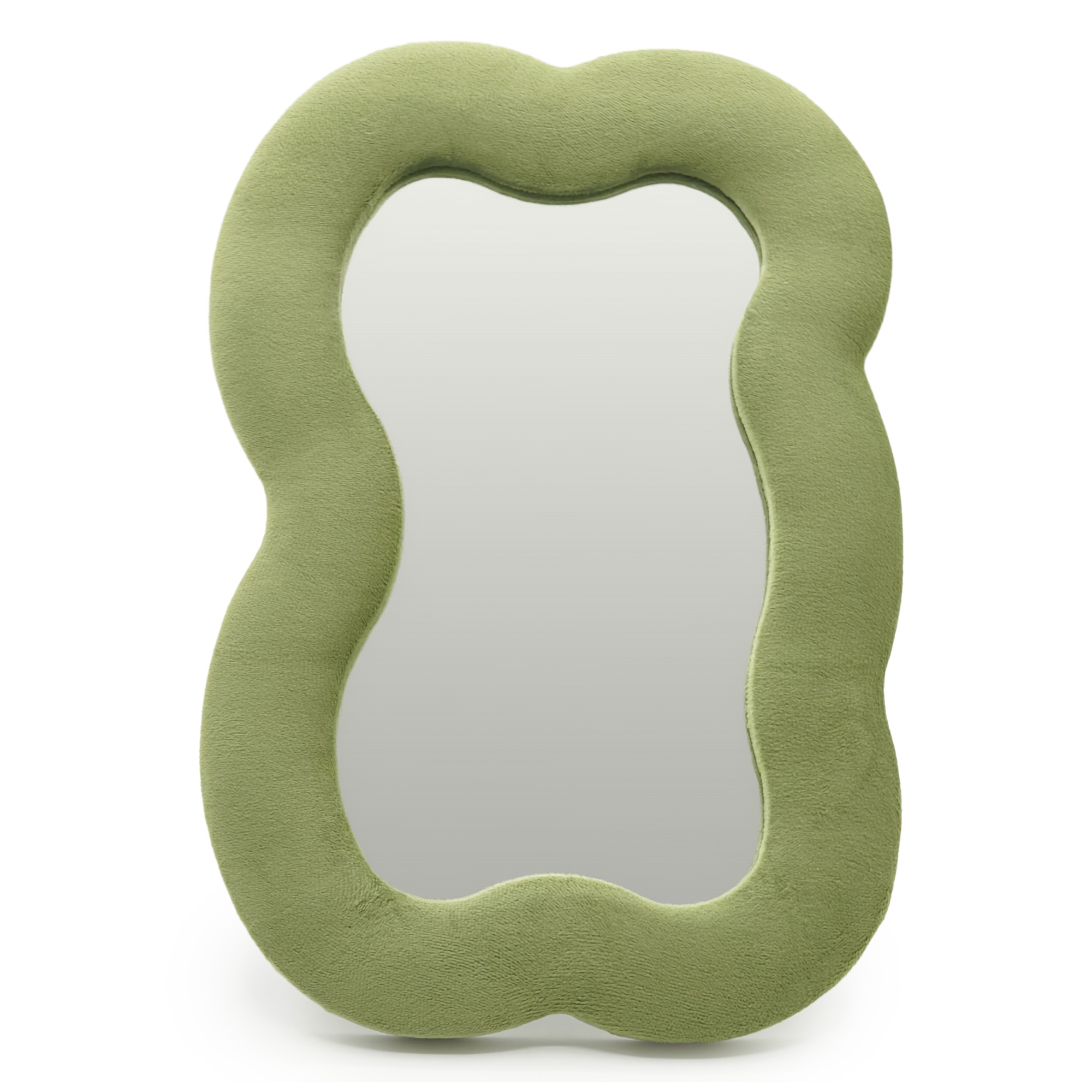 Moss Green Velvet Scalloped Cloud Mirror - 33.4x23.5cm