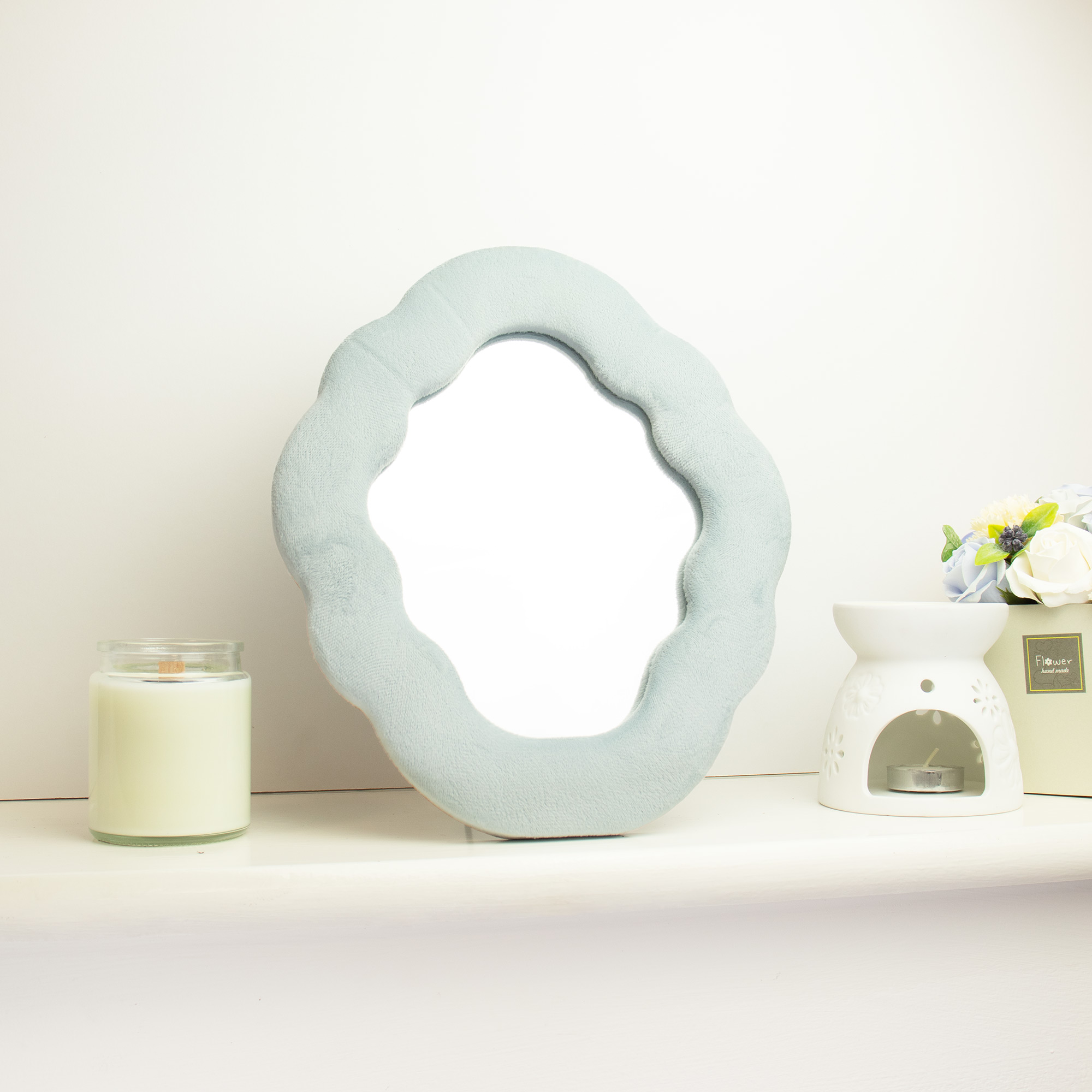 Cloud Blue Velvet Scalloped Cloud Mirror - 28x24cm1