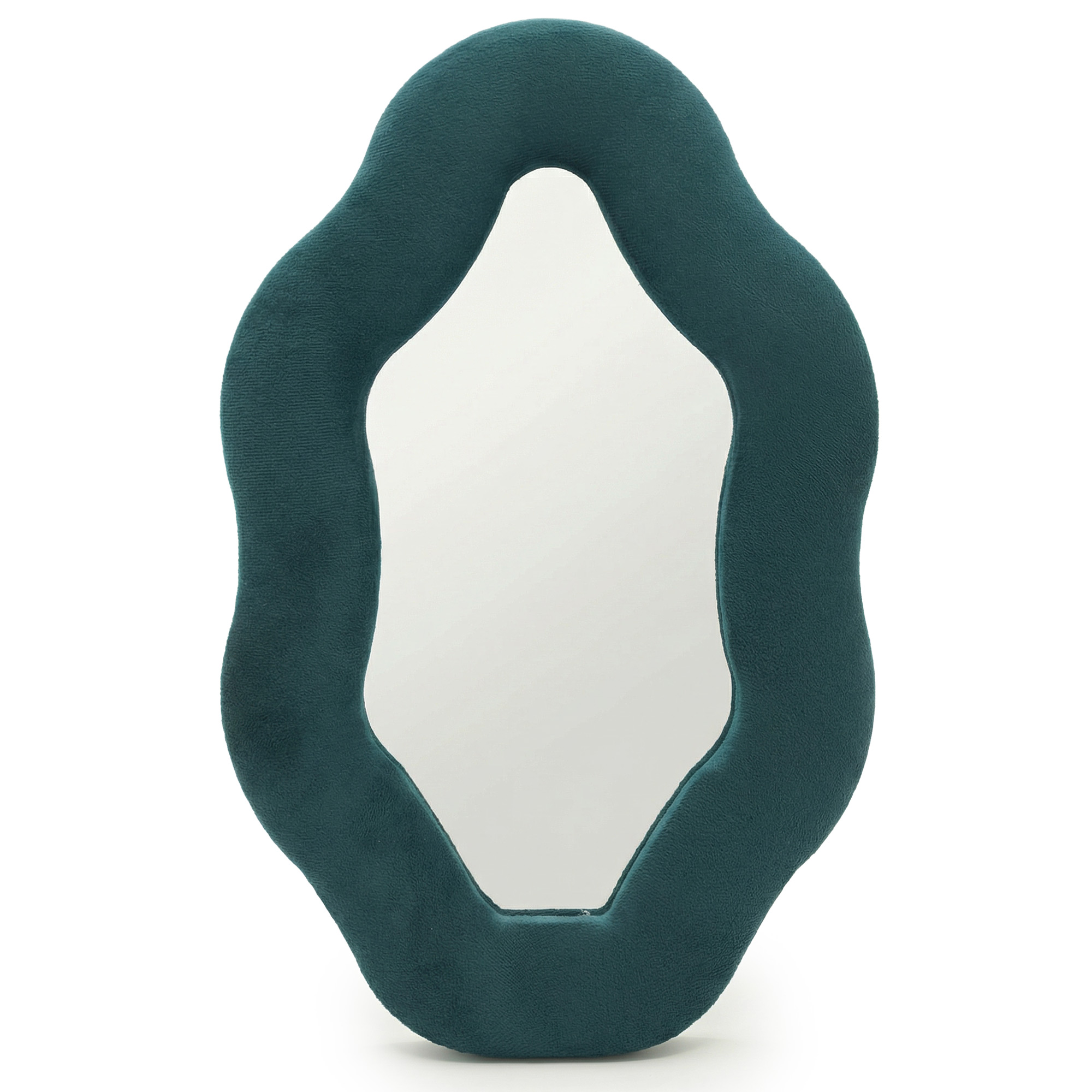 Royal Teal Velvet Scalloped Oval Mirror - 20.5x32.5cm
