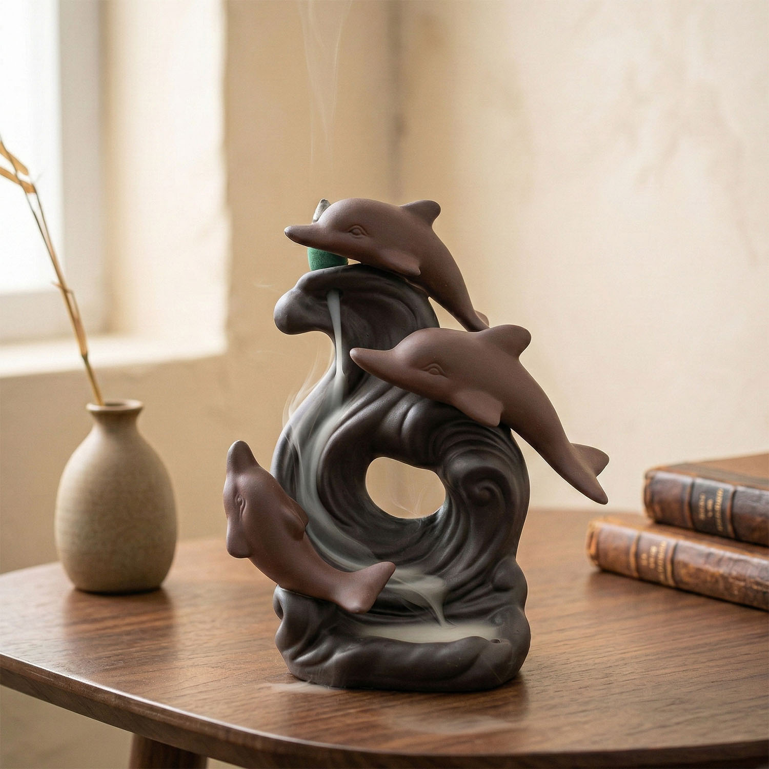 Ceramic Dolphin Waterfall Backflow Incense Burner (15cm)2