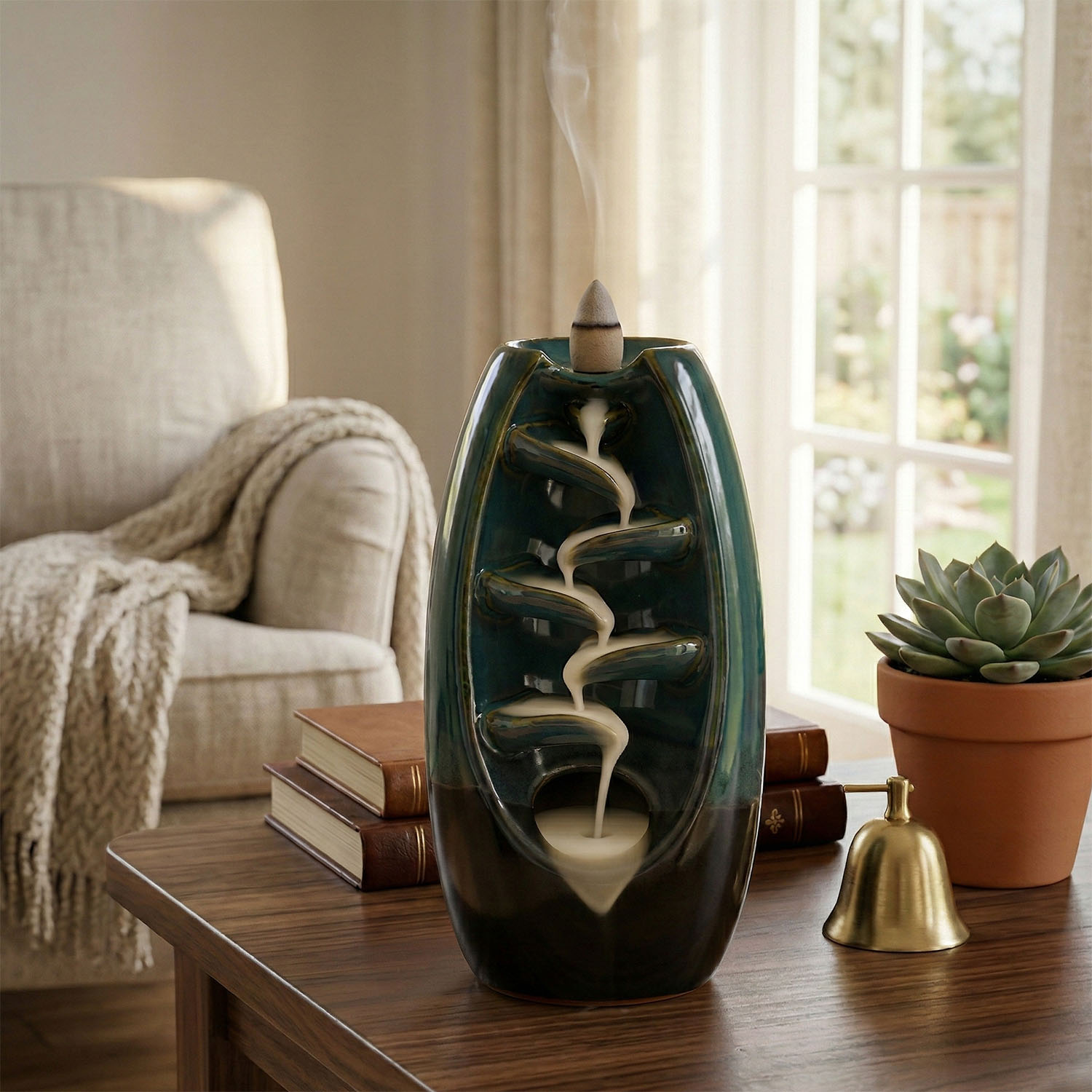 Serene Oval Cascade Backflow Incense Burner2