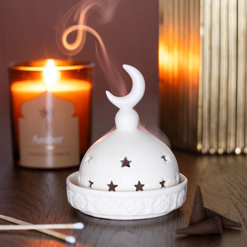 White Ceramic Mosque Incense Cone & Tealight Holder