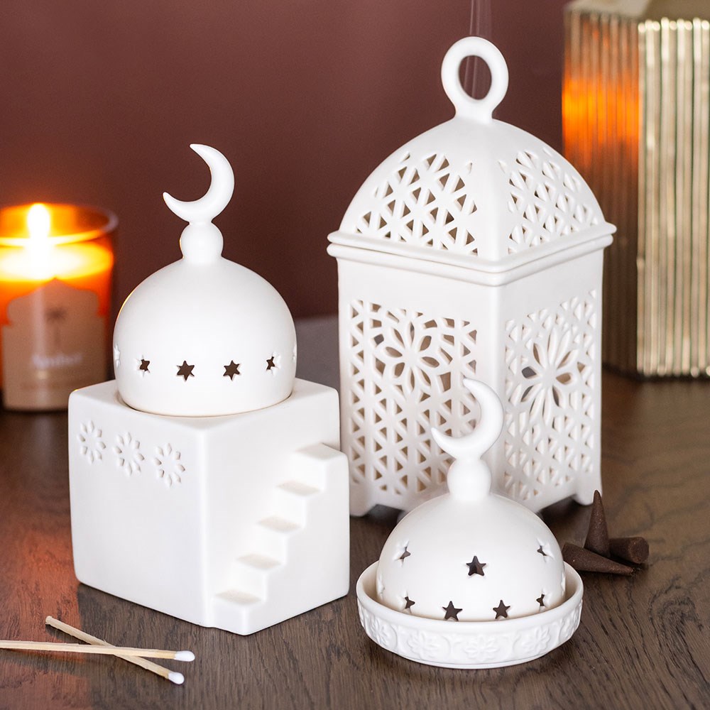 White Ceramic Mosque Incense Cone & Tealight Holder4