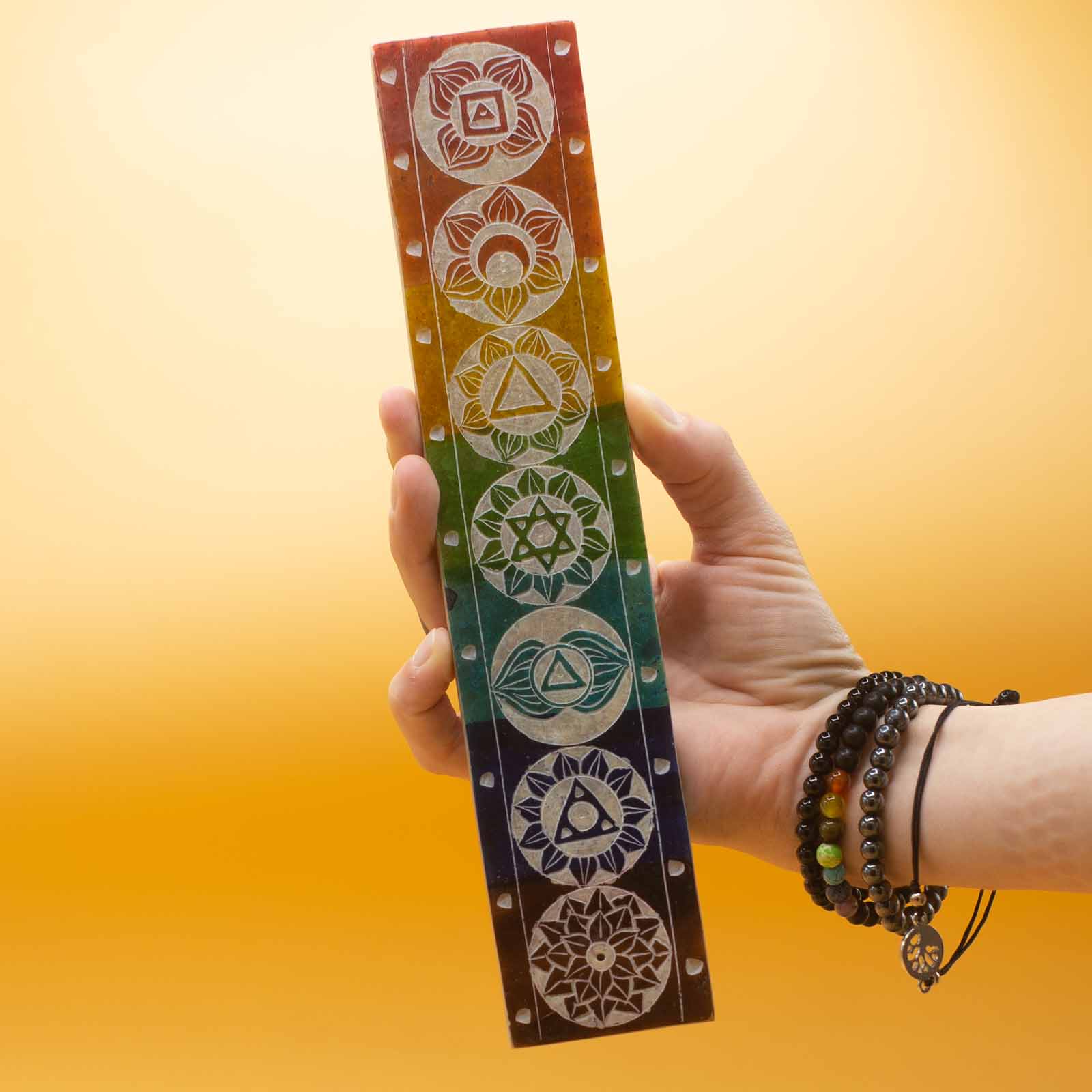 Engraved Soapstone Seven Chakra Incense Stick Holder2