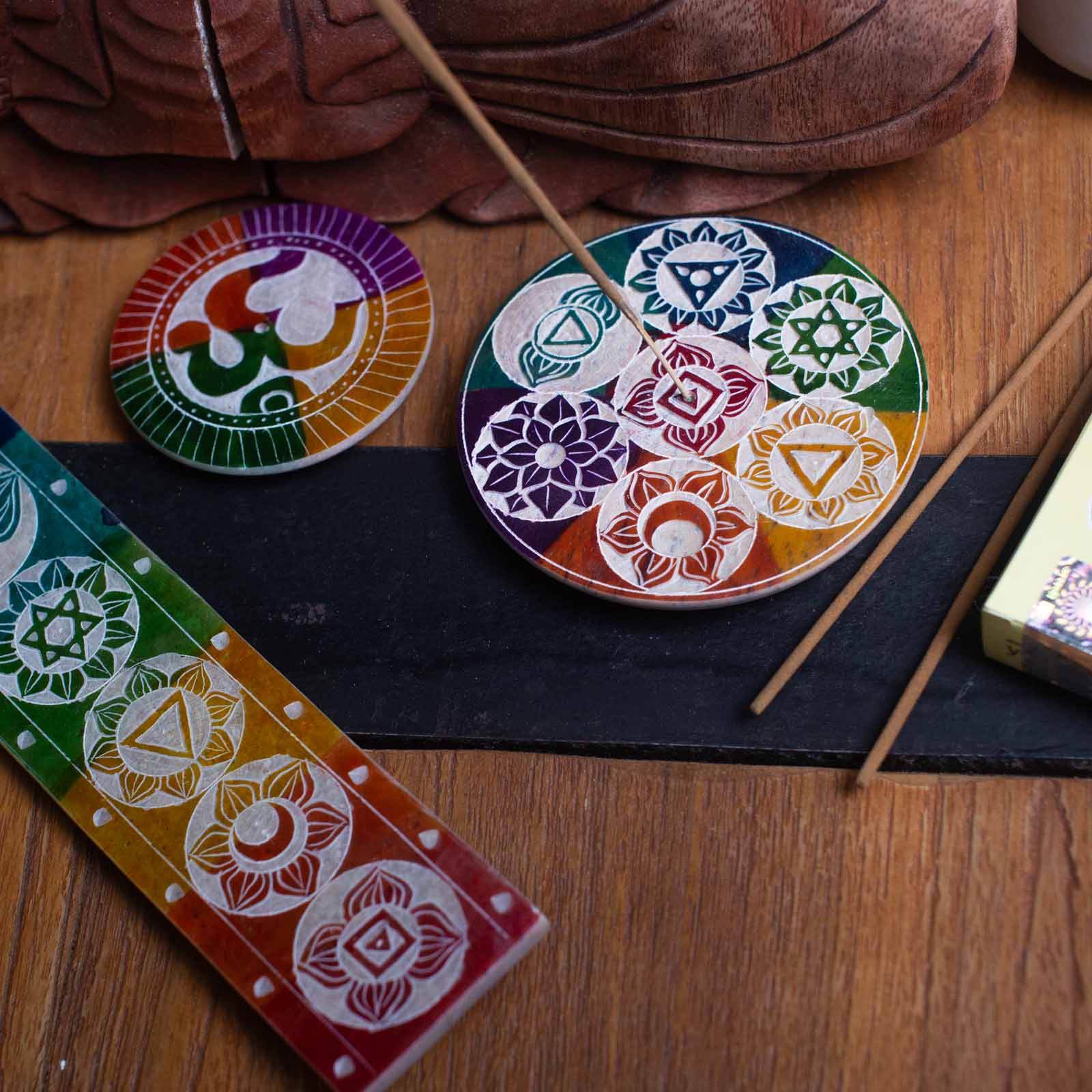 Engraved Soapstone Seven Chakra Incense Stick Holder3