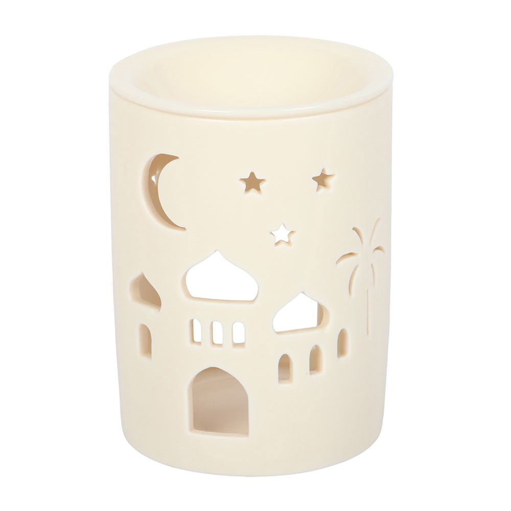White Ceramic Cut-Out Mosque Multi-Purpose Oil & Bakhoor Burner1