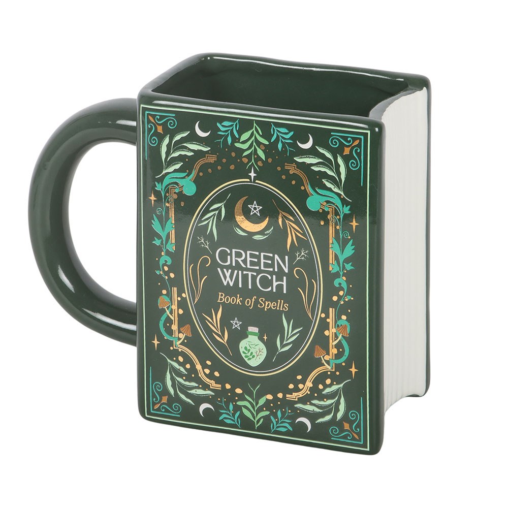 Green Witch Book of Spells Shaped Ceramic Mug