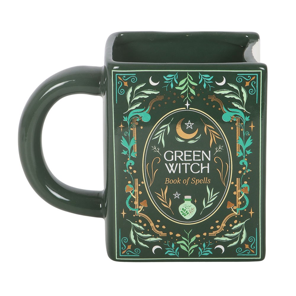 Green Witch Book of Spells Shaped Ceramic Mug1
