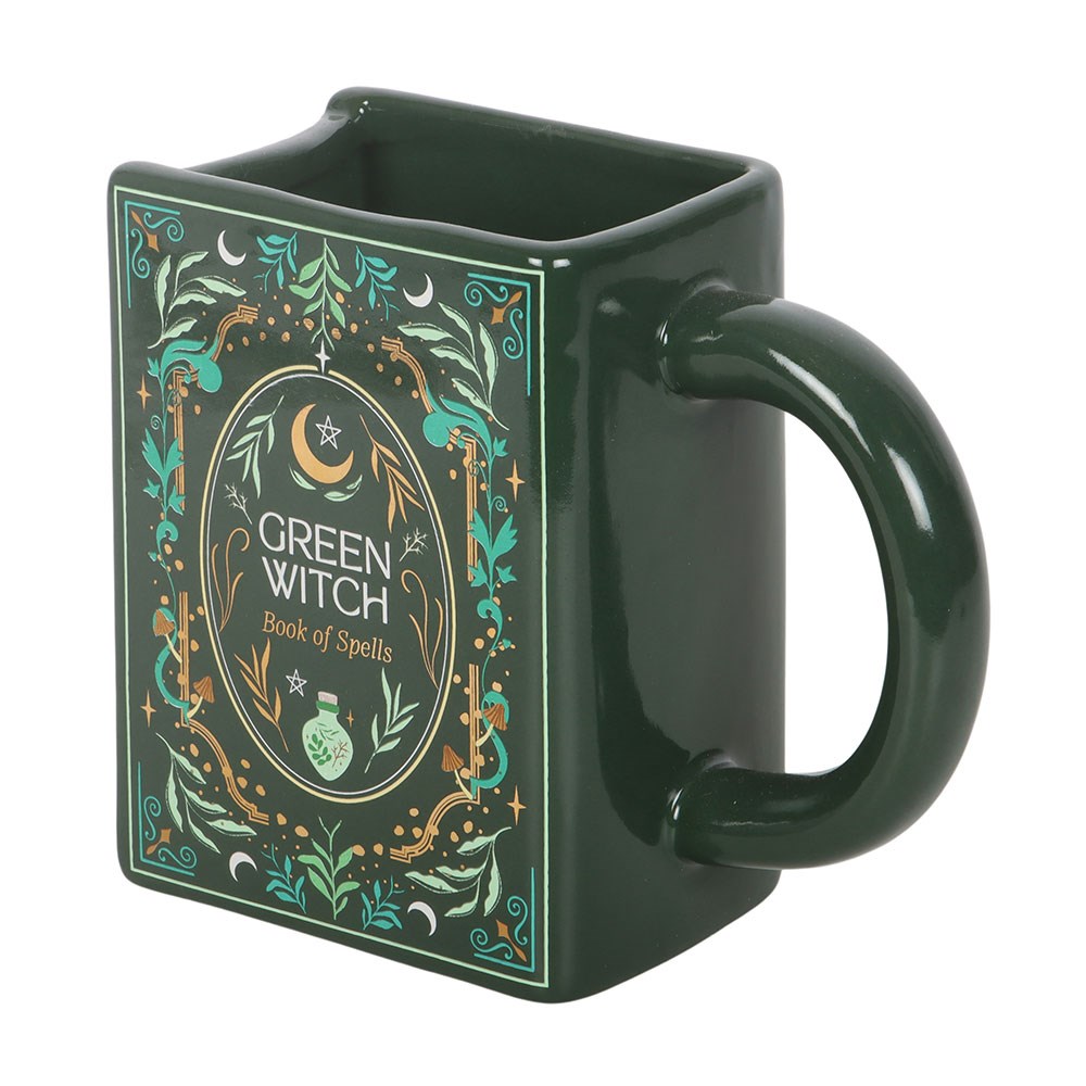Green Witch Book of Spells Shaped Ceramic Mug2
