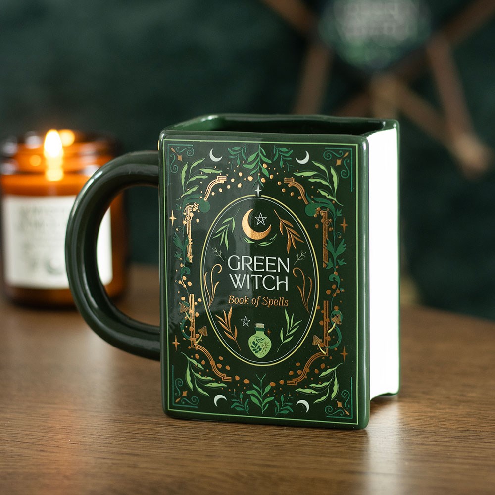 Green Witch Book of Spells Shaped Ceramic Mug3