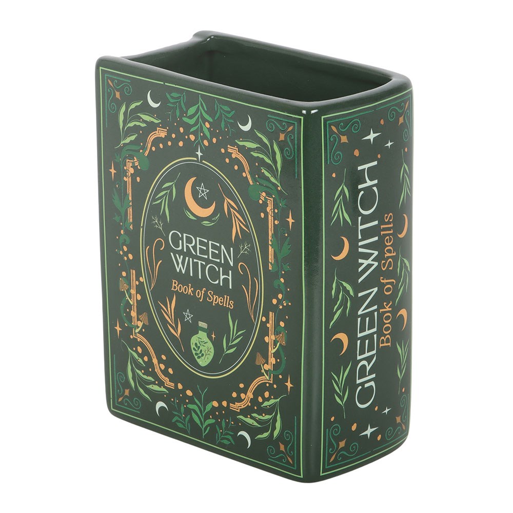 Green Witch Book of Spells Shaped Ceramic Vase2