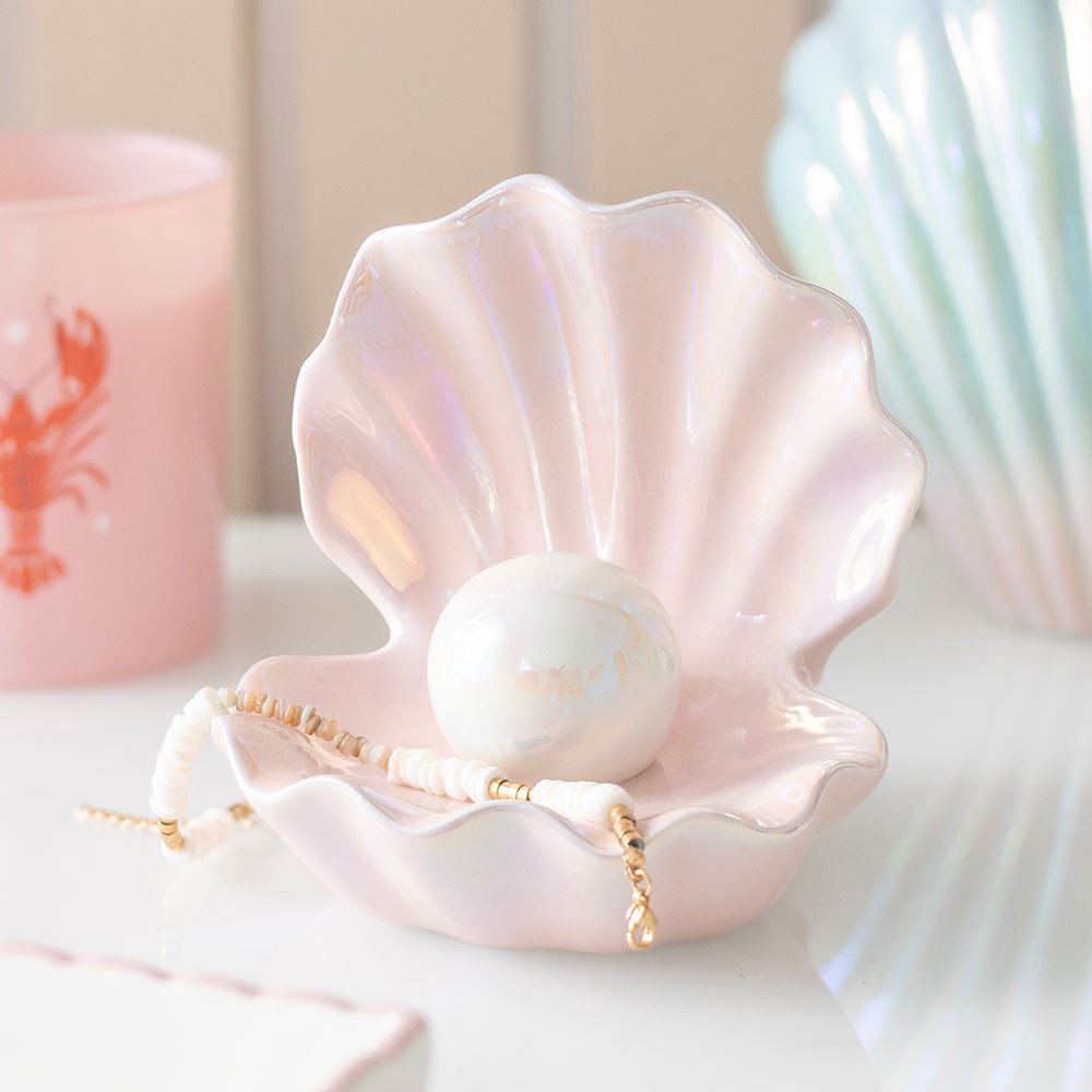 Iridescent Pink Clam Shell Trinket Dish