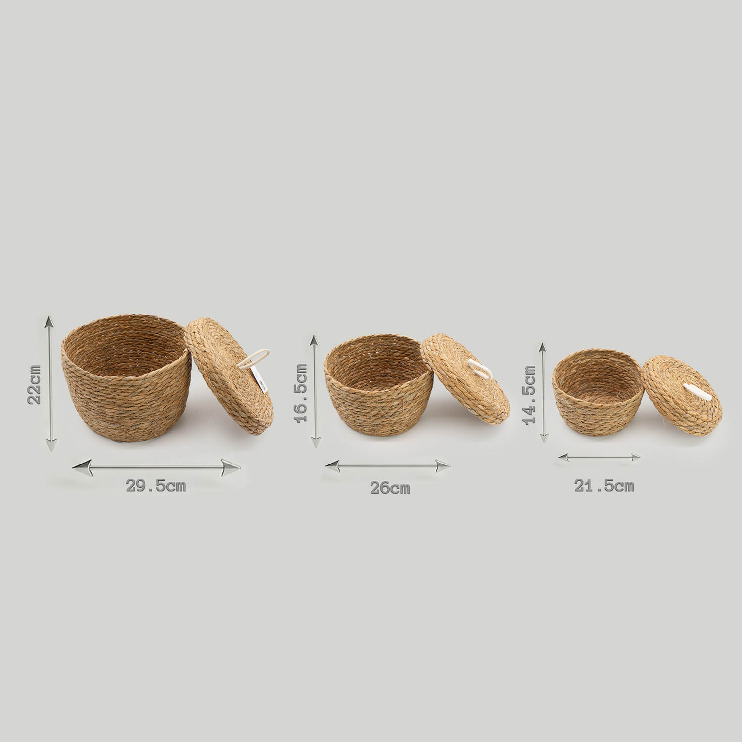 Set of 3 Natural Seagrass Round Storage Baskets with Lids5