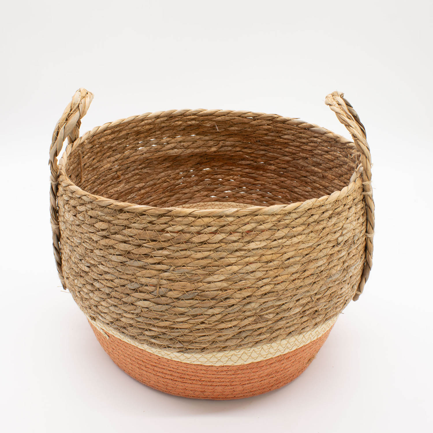 Set of 3 Natural & Orange Woven Seagrass Storage Baskets2